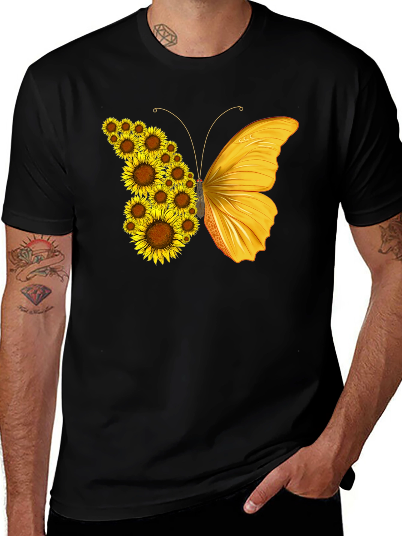Variant 25 of Sunflower Butterfly Graphic T-Shirt - Black