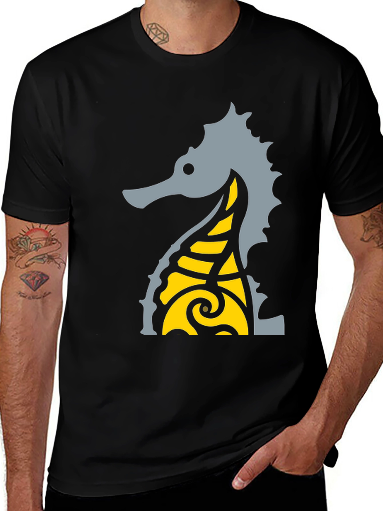 Variant 2 of Seahorse Graphic Tee - Stylish Men's Black T-Shirt