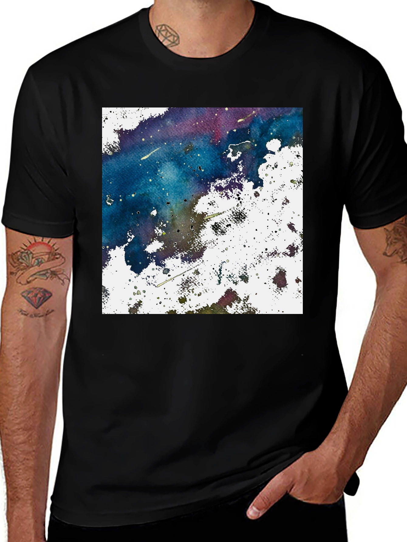 Black Abstract Galaxy Graphic Print Black T-Shirt main image