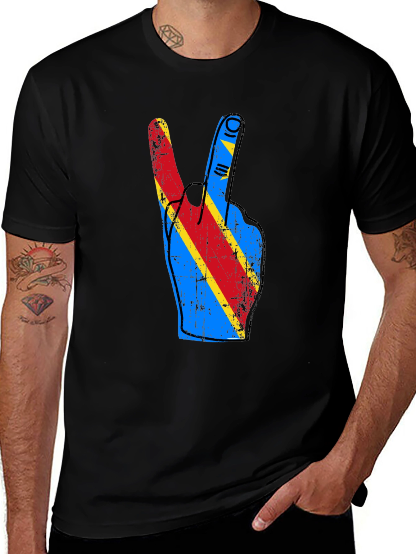 Congo Flag Peace Sign Graphic Tee - Black