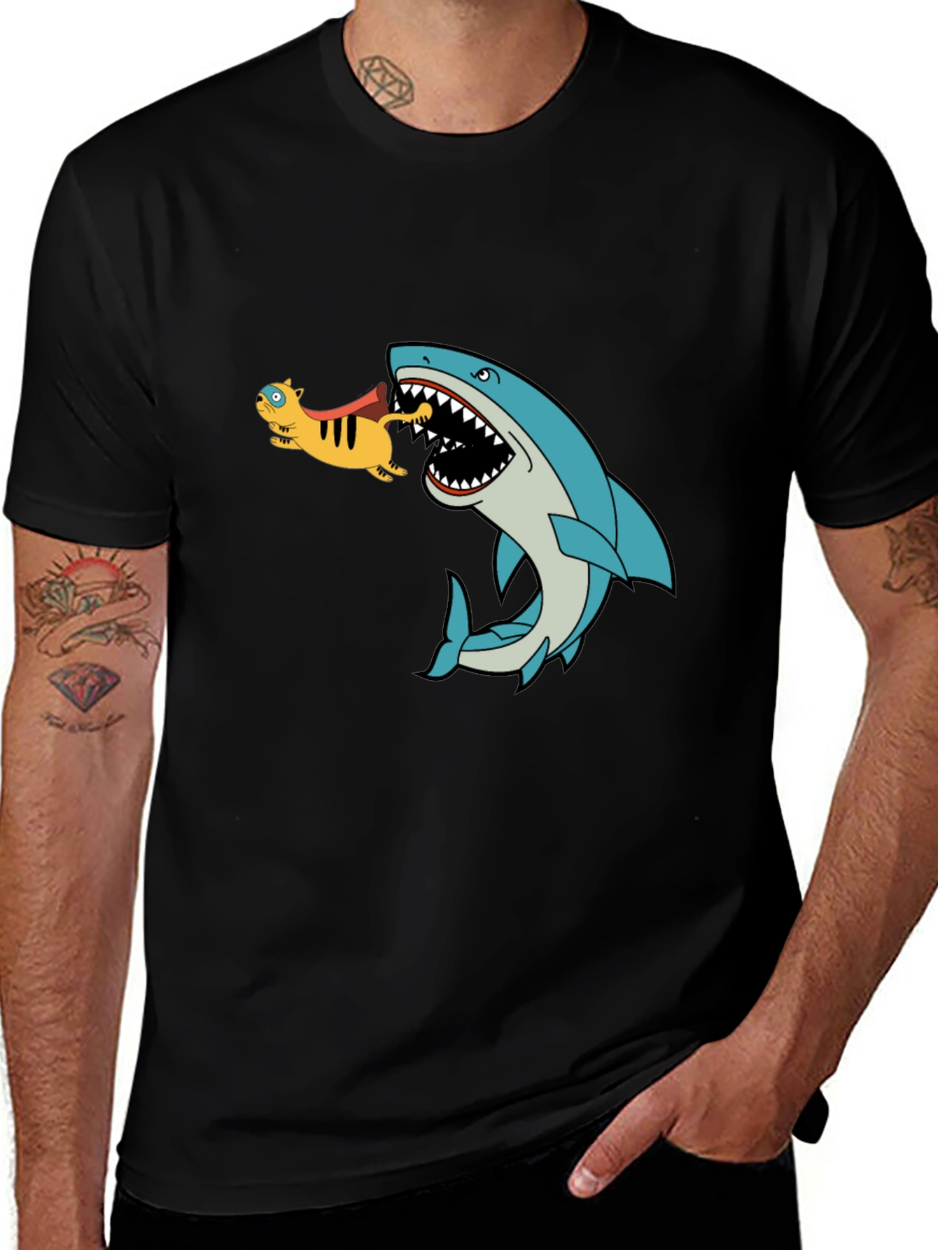 Variant 25 of Shark Eating Cat Cartoon Graphic T-Shirt