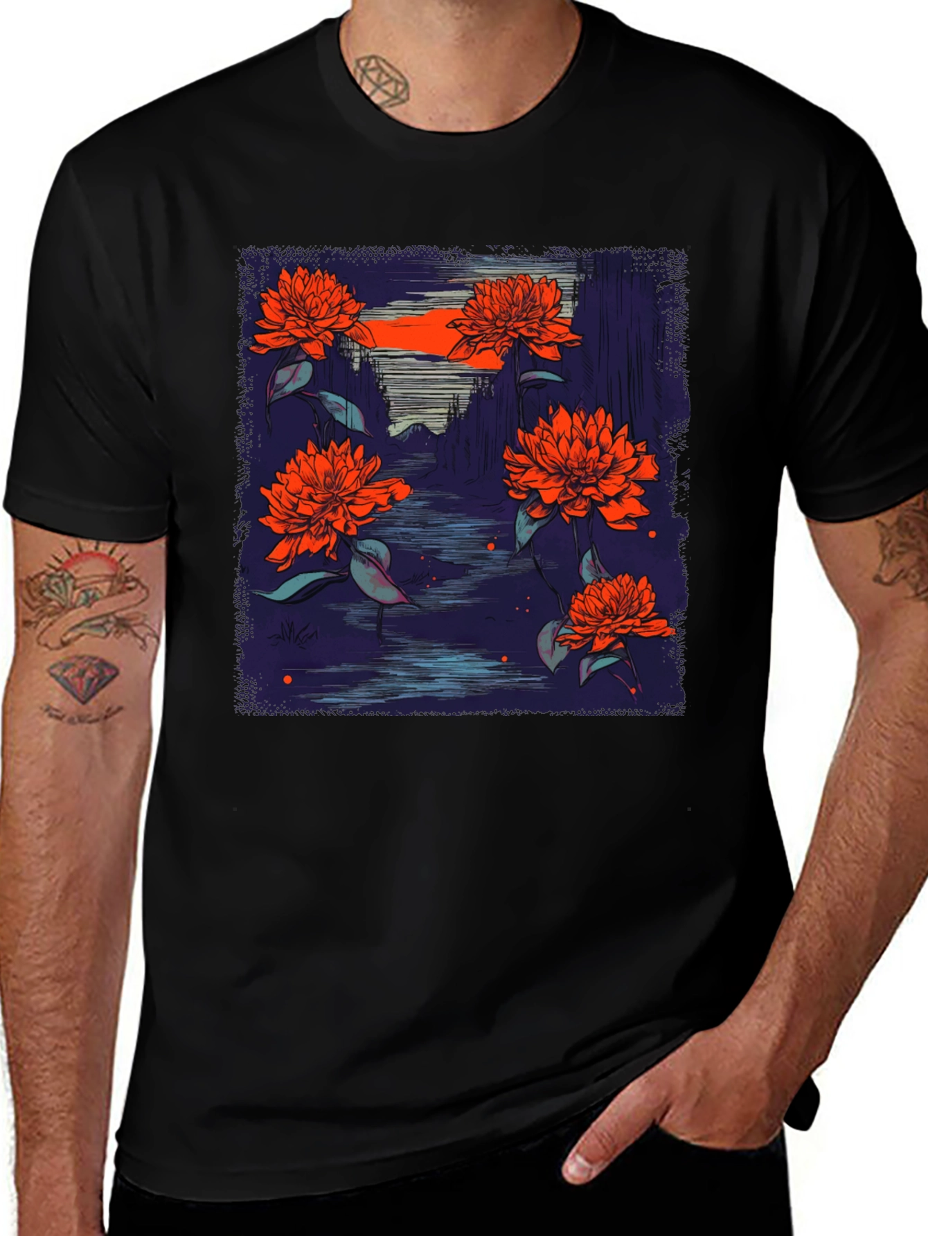 Variant 22 of Floral River Graphic Tee - Unique Artistic Design