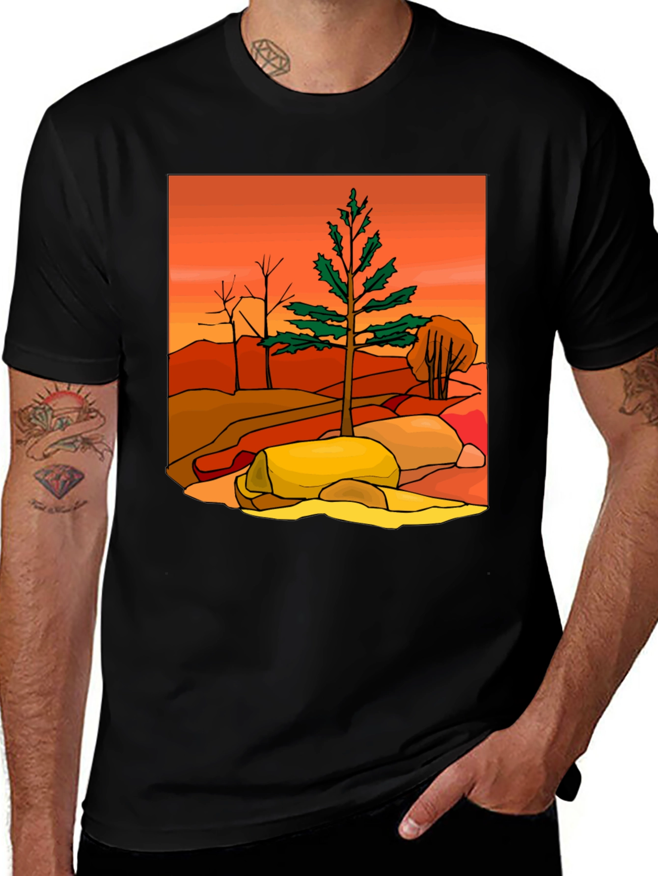 Variant 19 of Nature Scene Graphic Tee - Casual Black T-Shirt