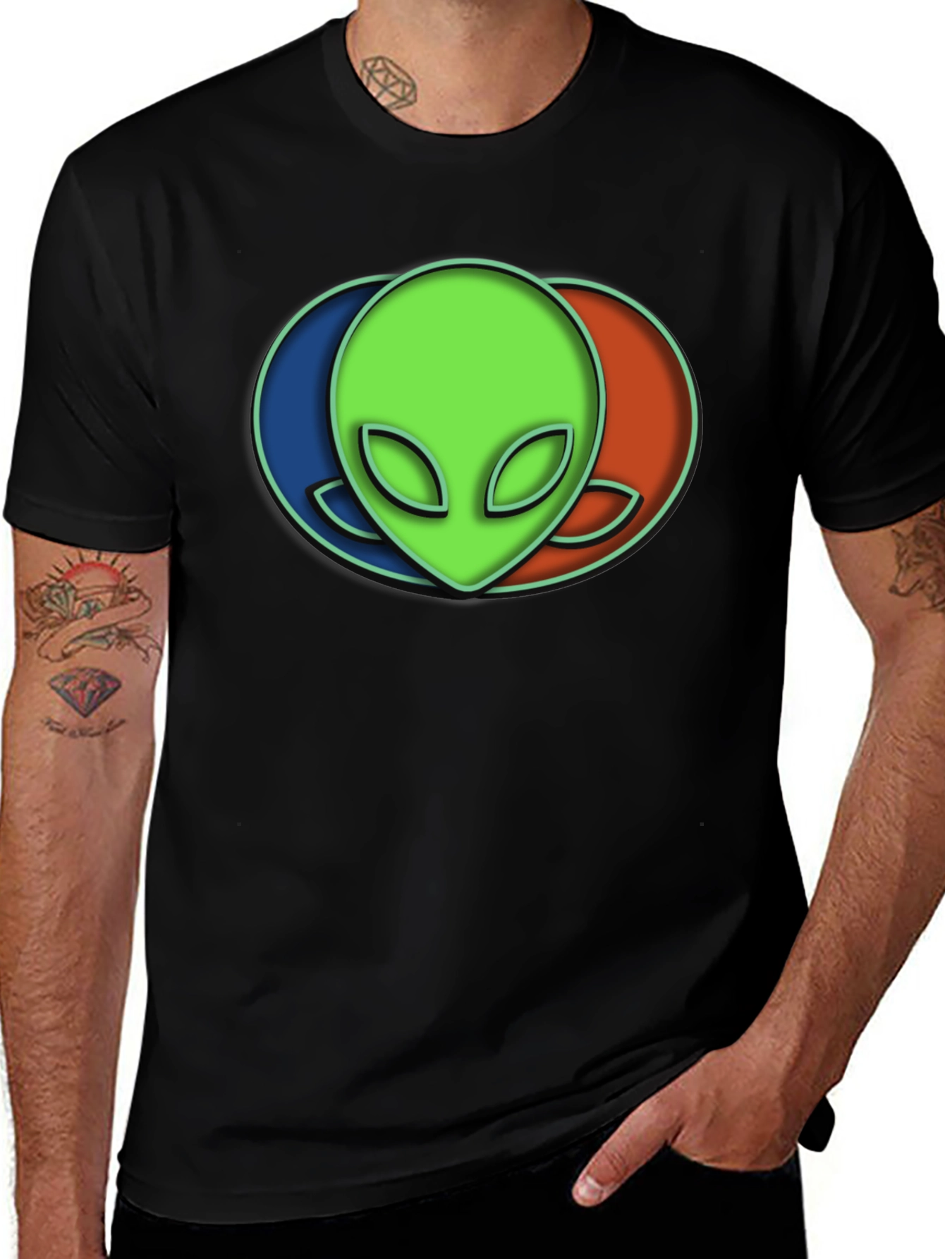 Variant 11 of Alien Head Graphic Tee - Black Cotton Blend