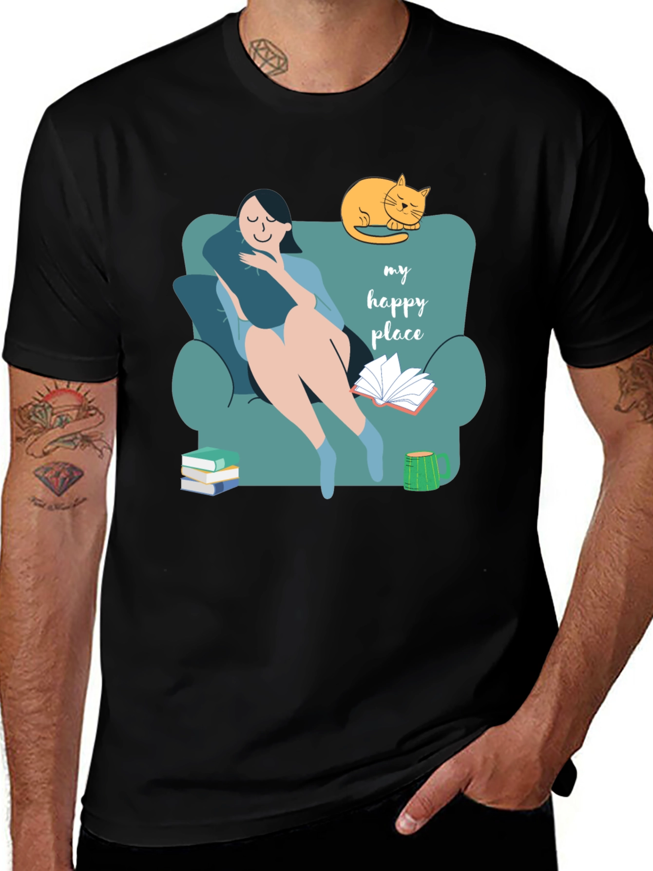 My Happy Place T-Shirt - Cozy Reader Cat Lover Tee