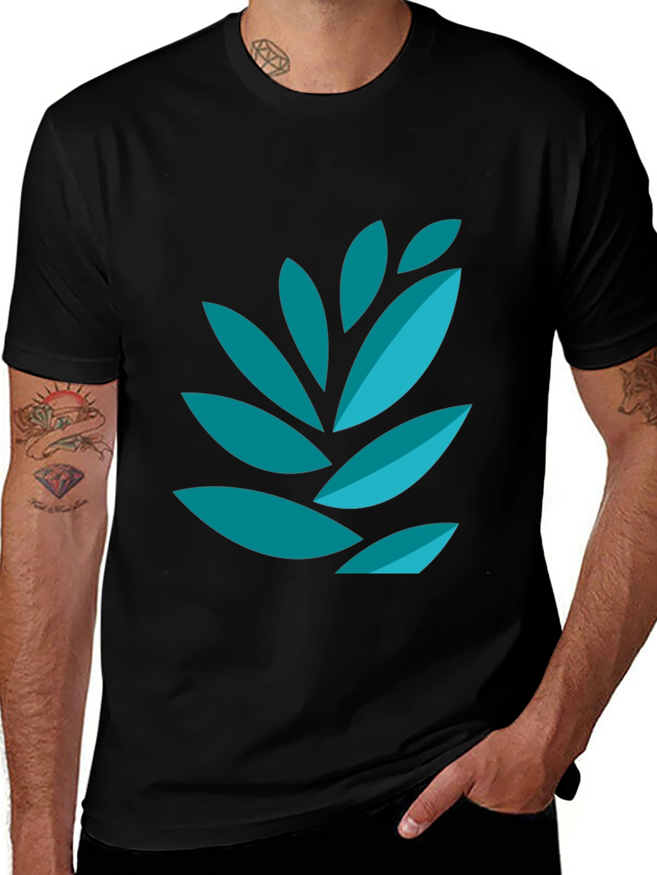 Variant 28 of Modern Leaf Graphic Tee - Black Cotton Blend