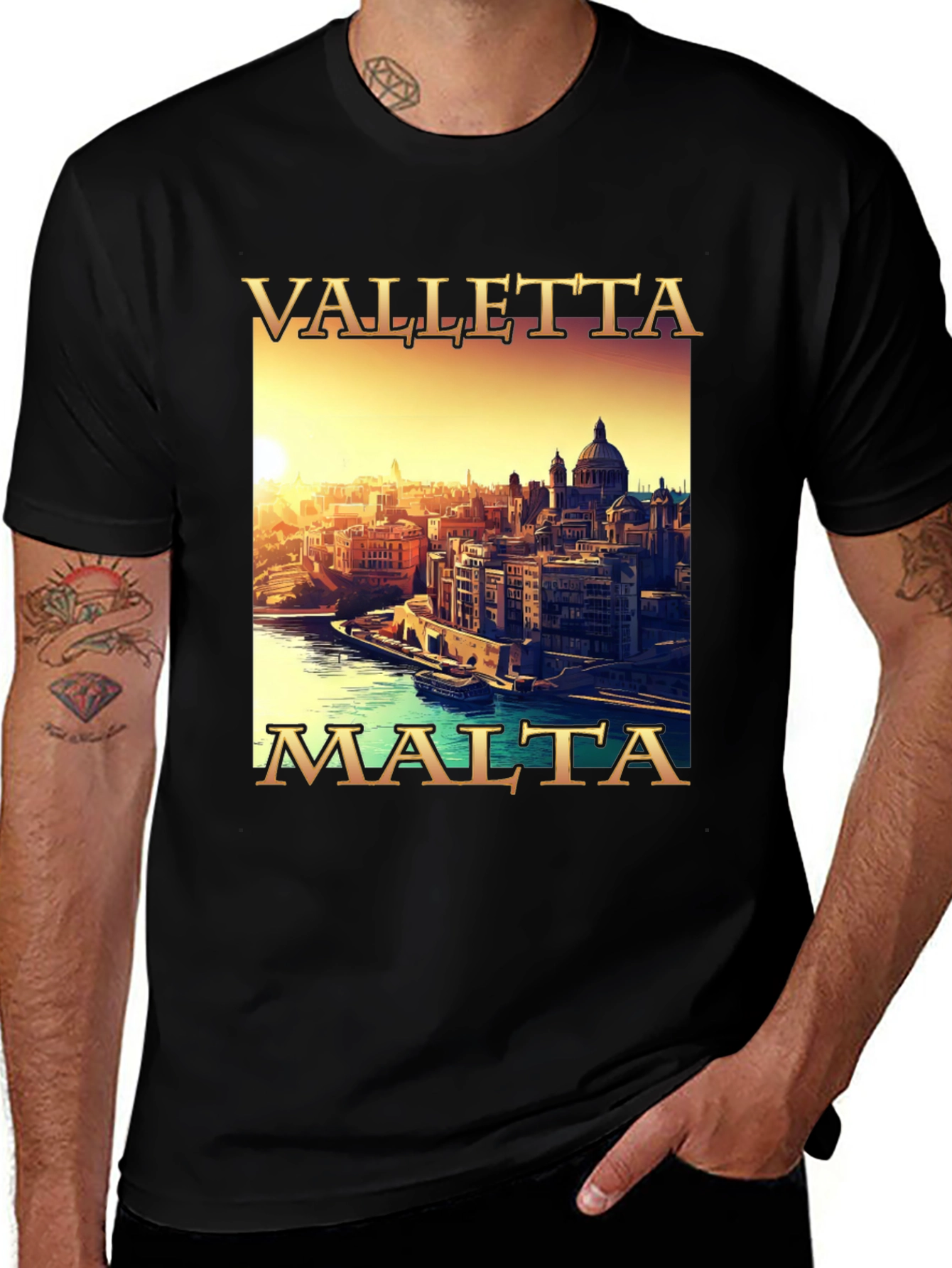 Valletta Malta Graphic Tee - Black Cotton T-Shirt