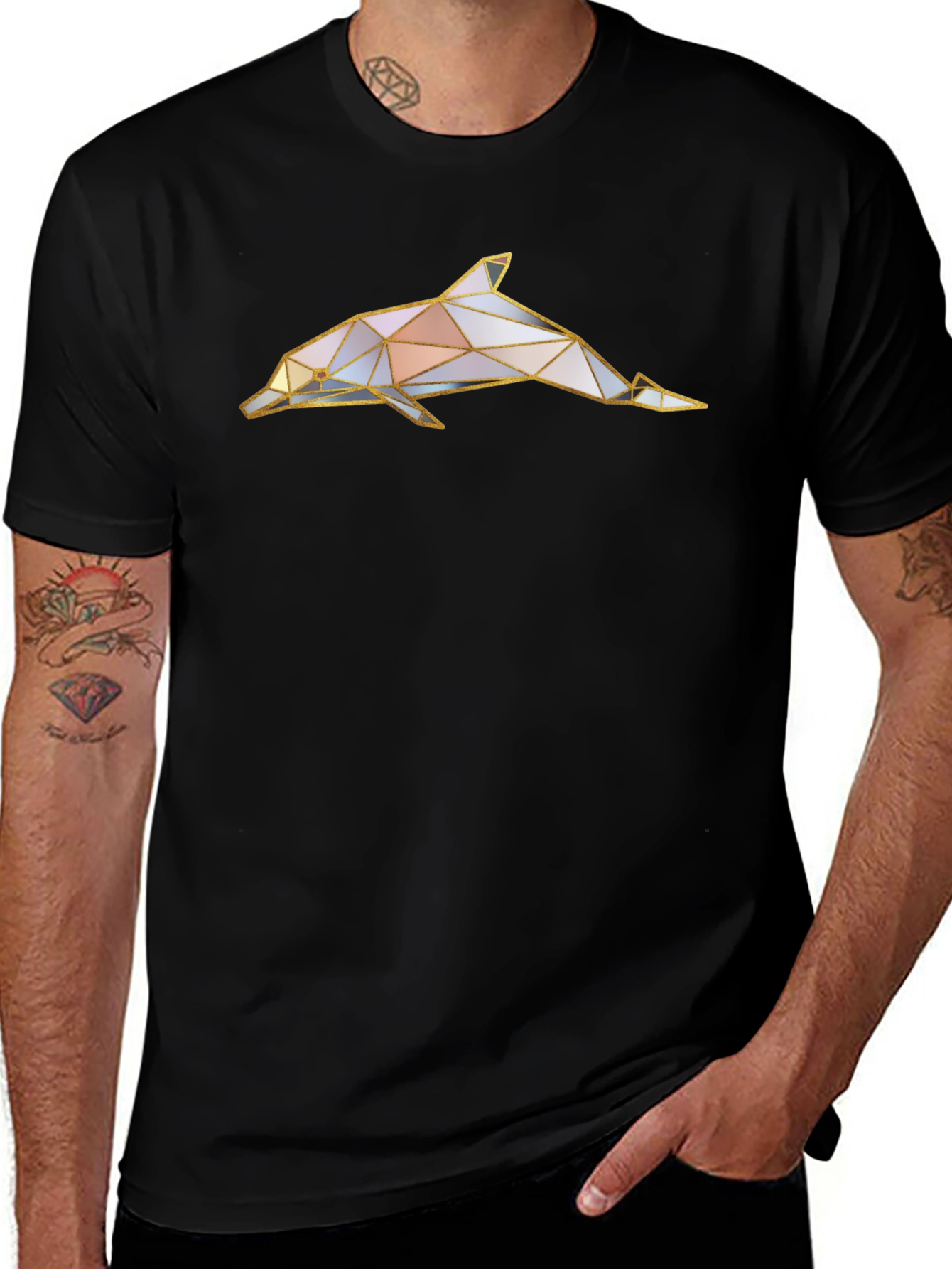 Black Geometric Dolphin Graphic Tee - Black main image