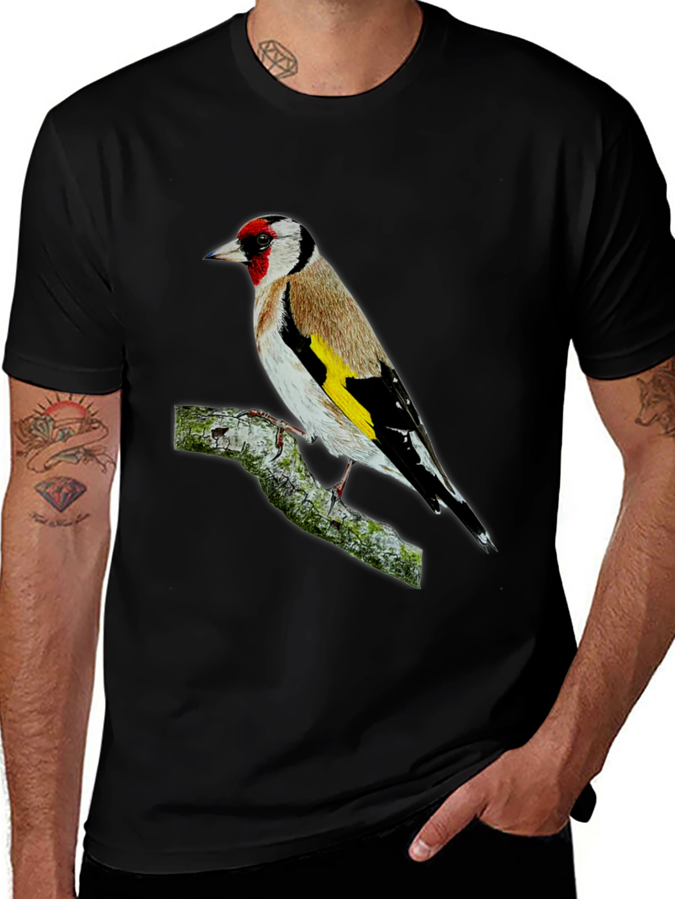 Variant 25 of Goldfinch Bird Graphic Tee - Black Cotton T-Shirt