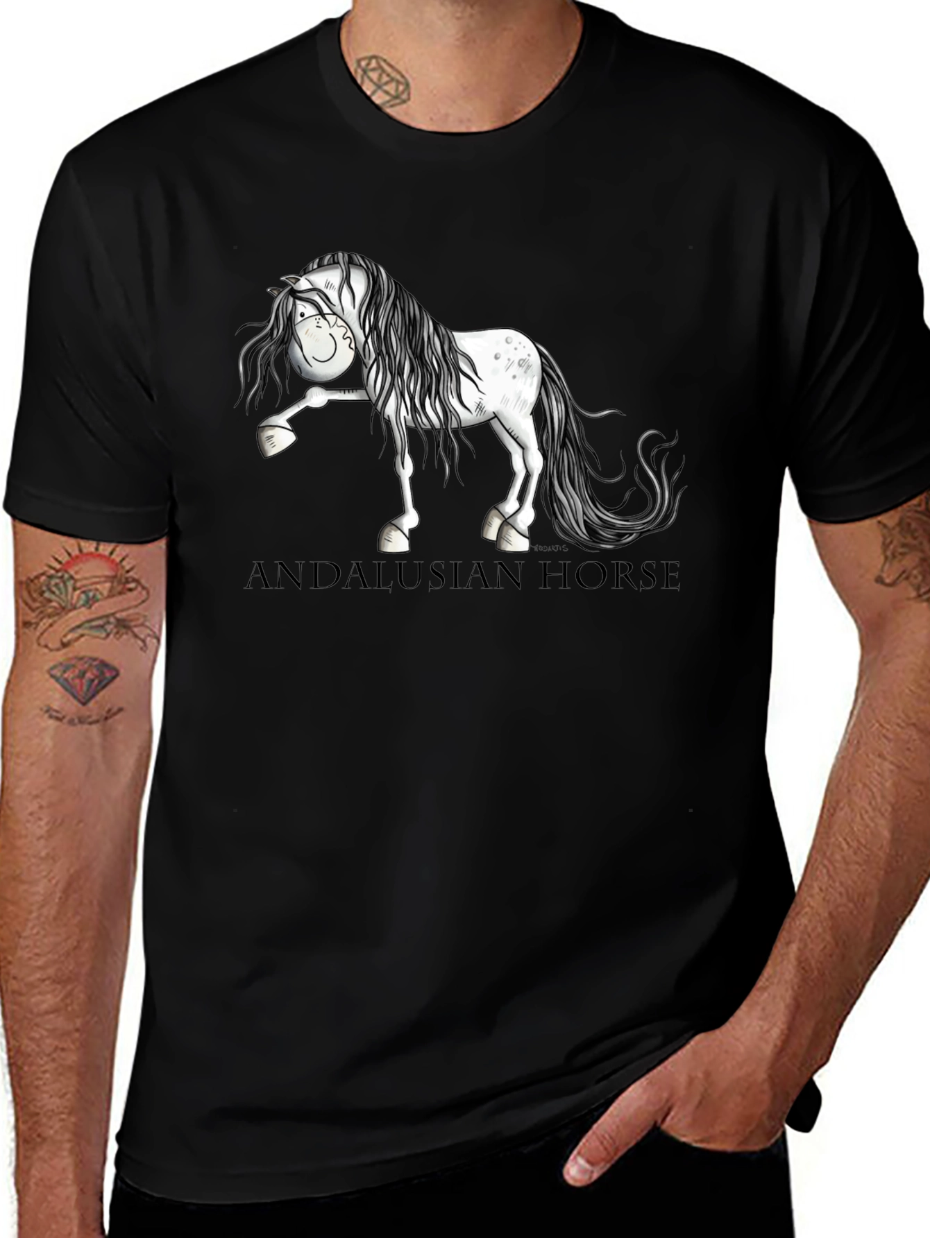 Variant 24 of Andalusian Horse Cartoon Black T-Shirt