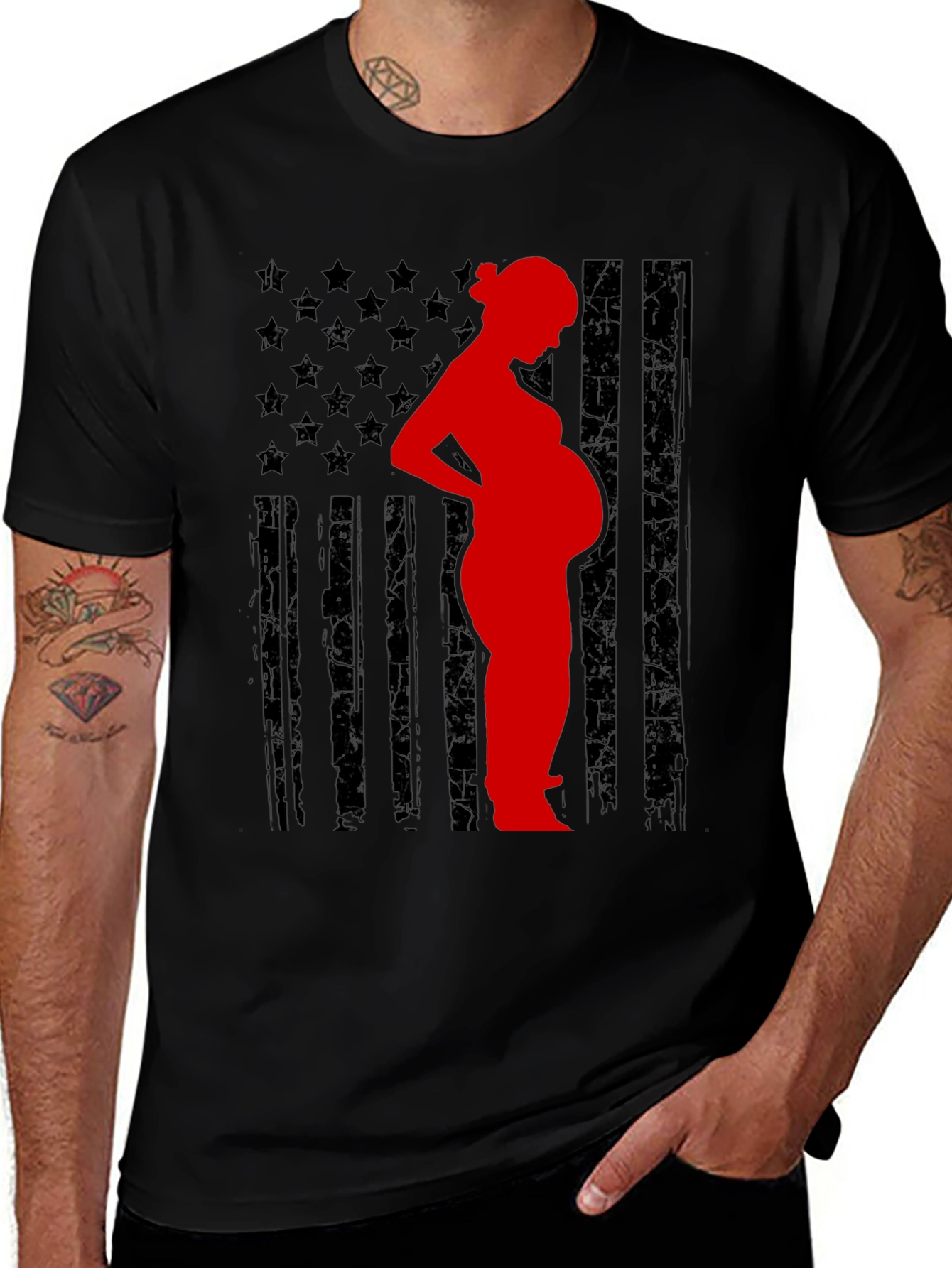 Variant 17 of Pregnancy Silhouette USA Flag T-Shirt