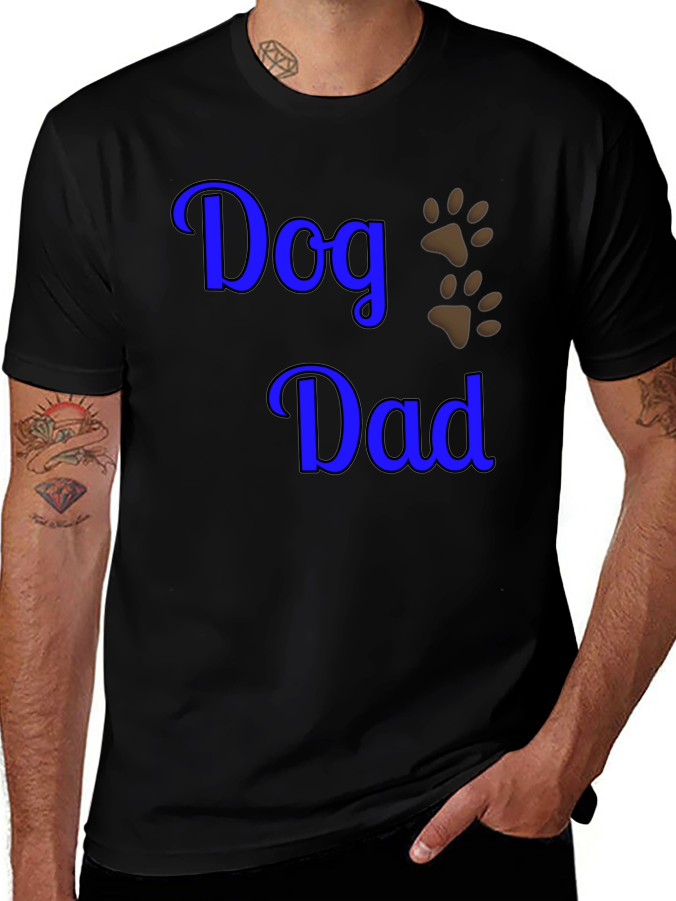 Variant 8 of Dog Dad T-Shirt - Blue Text & Paw Prints