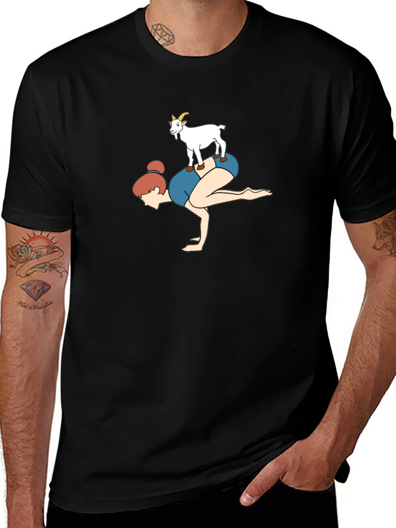 Black Yoga Goat Graphic Tee - Black Cotton main image