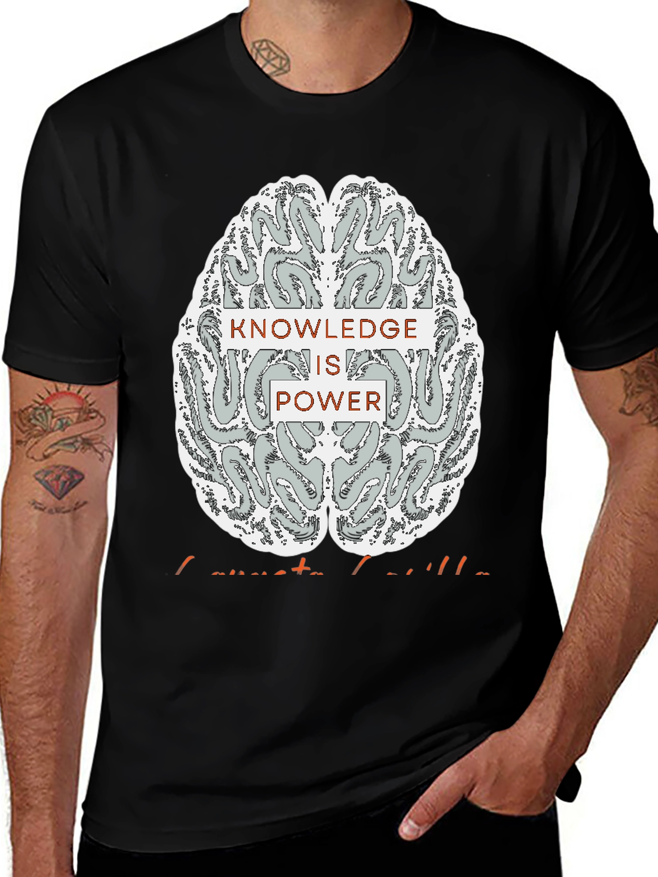 Variant 4 of Knowledge is Power Brain Graphic Tee - Black