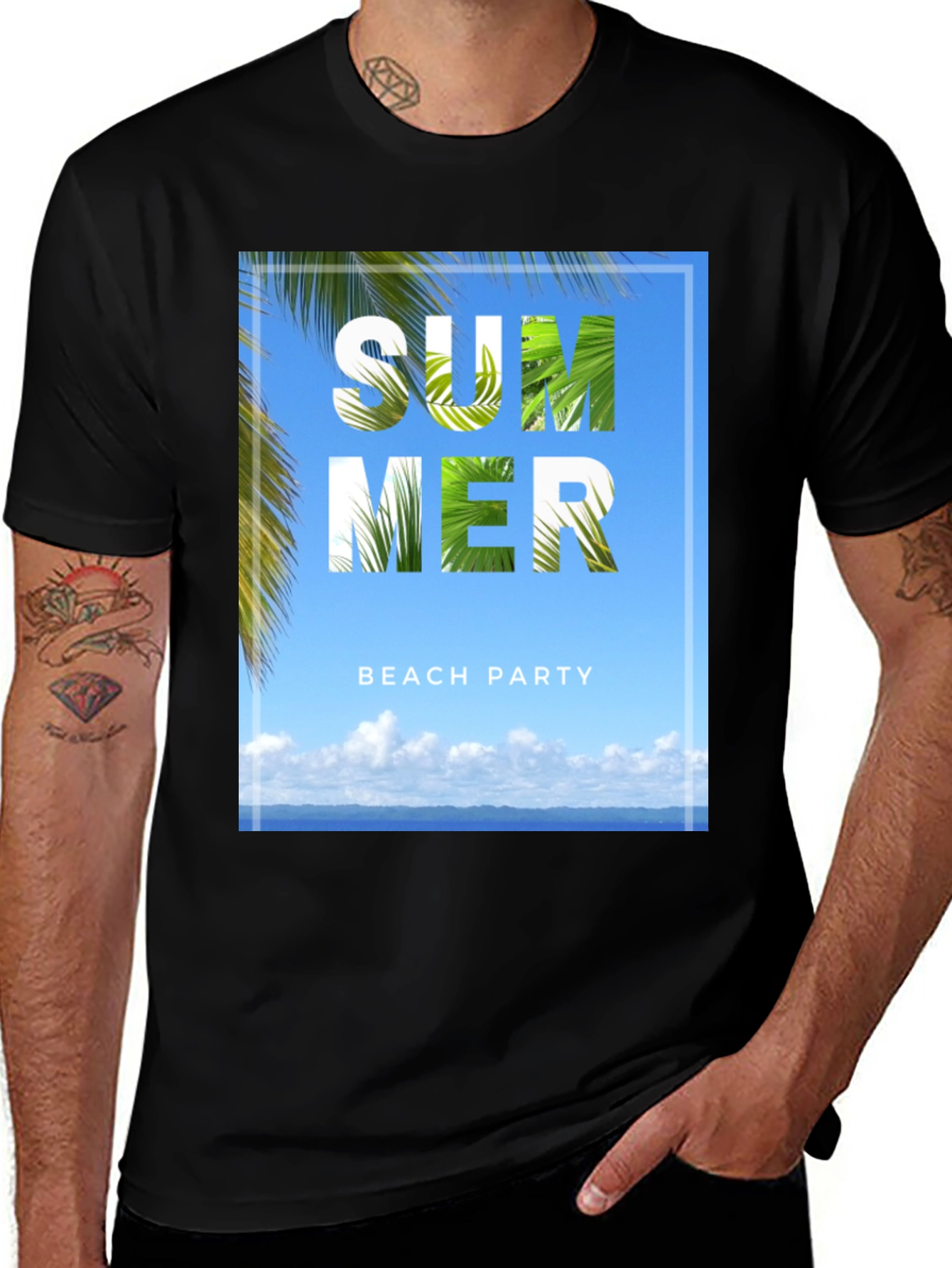 Summer Beach Party Graphic Tee - Black