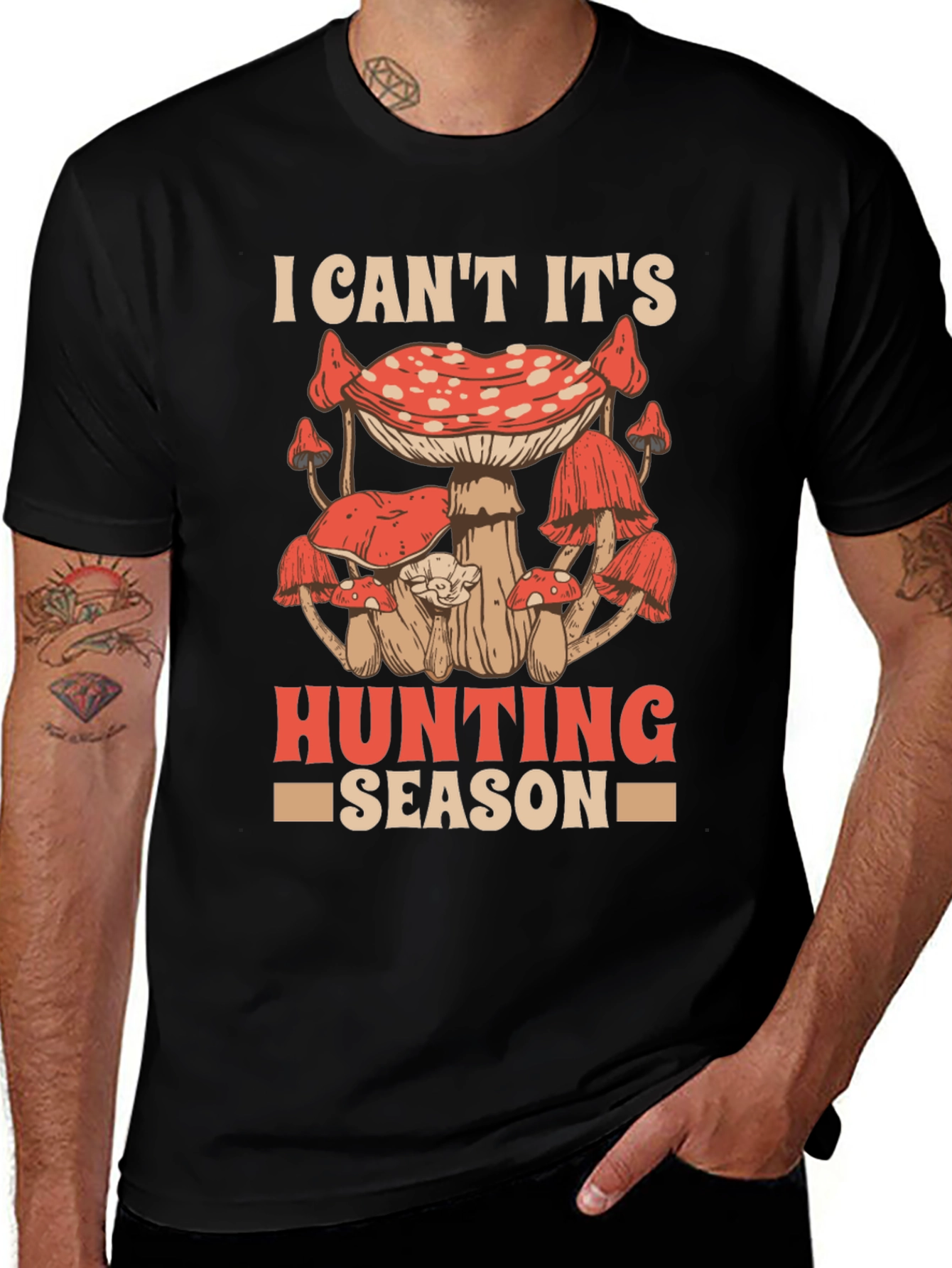 Black Mushroom Hunting Season Graphic Tee main image
