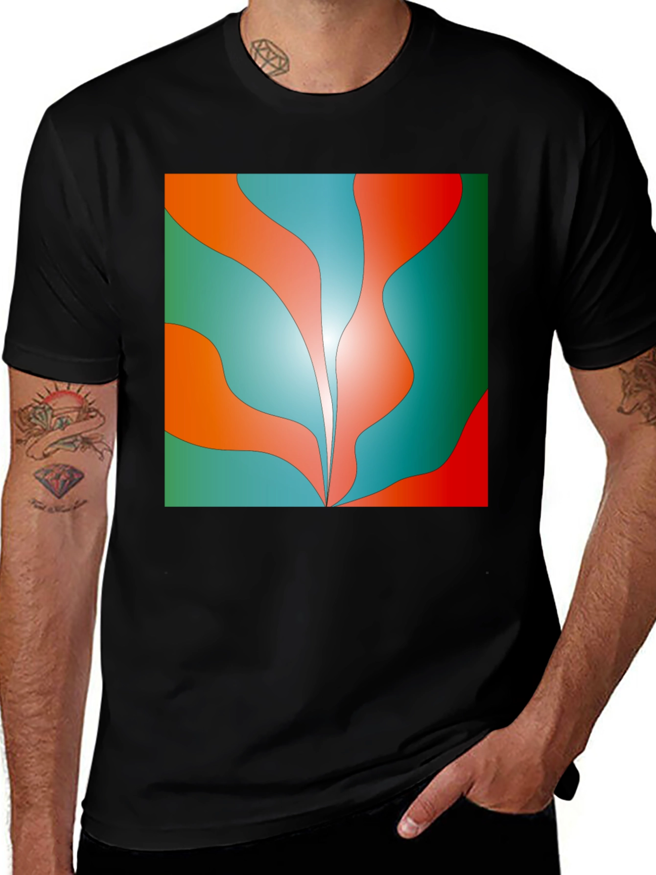 Variant 13 of Abstract Wave Graphic Tee - Trendy Design, Soft Cotton