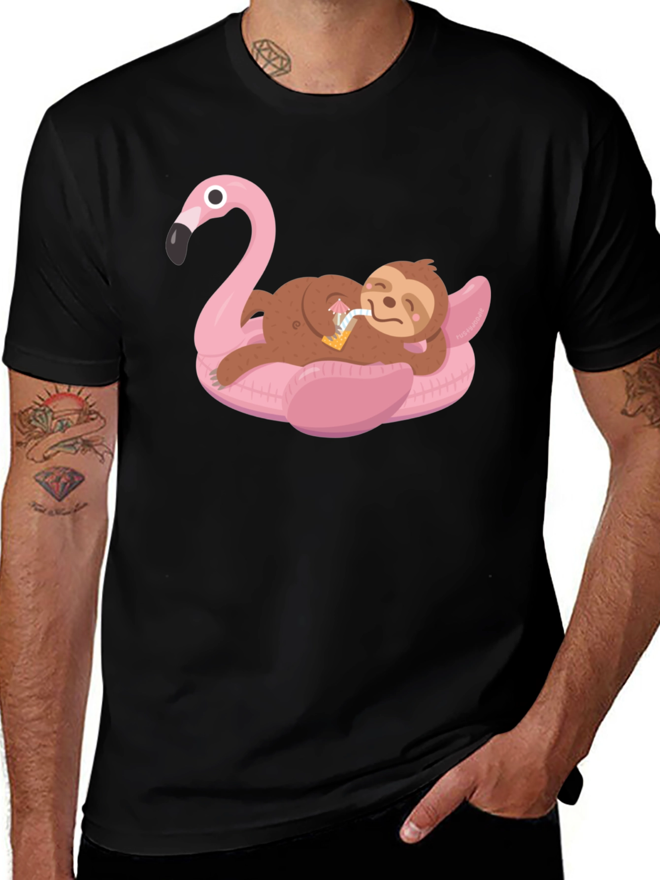 Variant 7 of Sloth on Flamingo Pool Float Graphic Tee