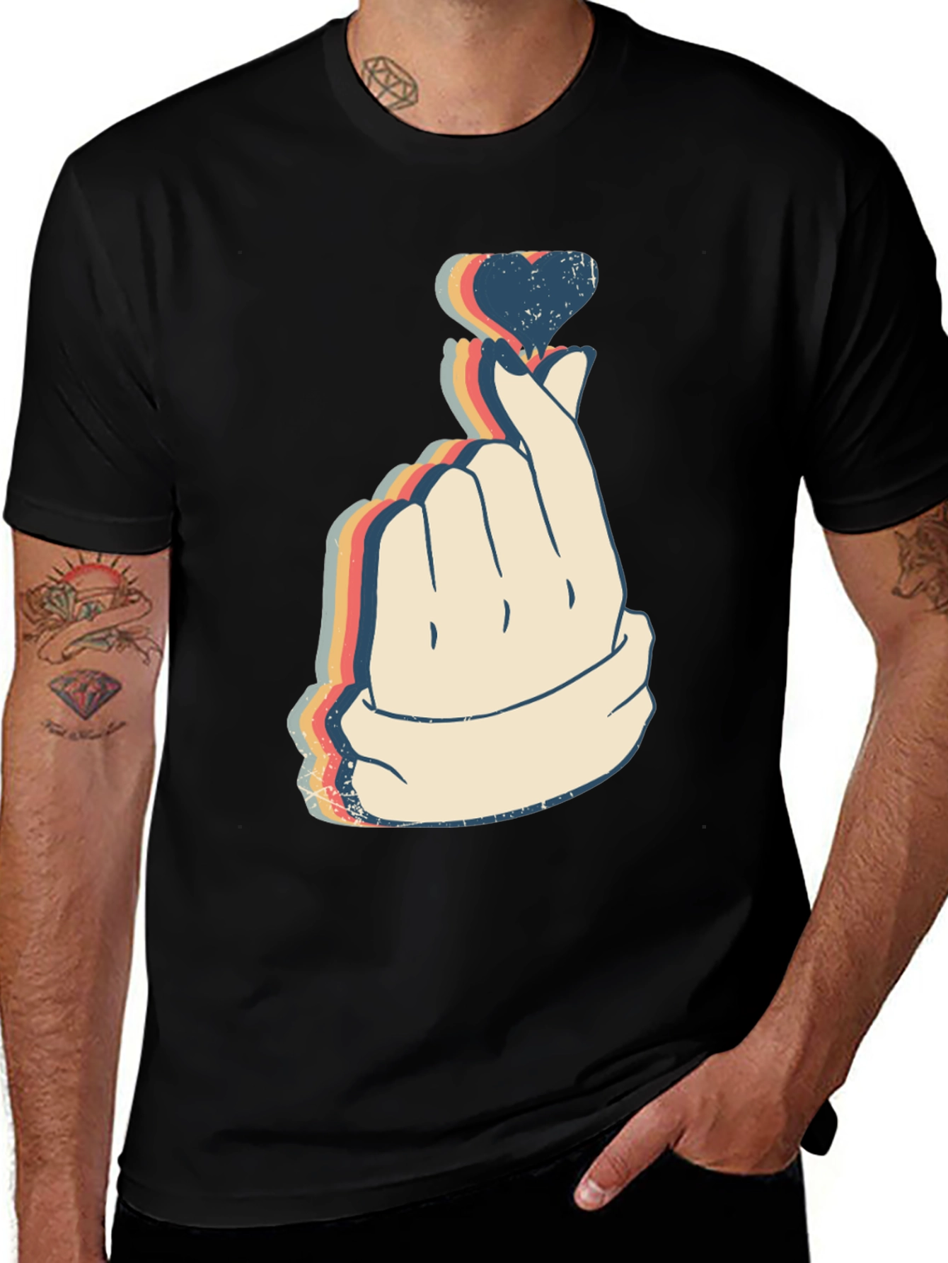 Variant 9 of Retro Finger Heart Gesture Tee - Korean Love Sign Shirt