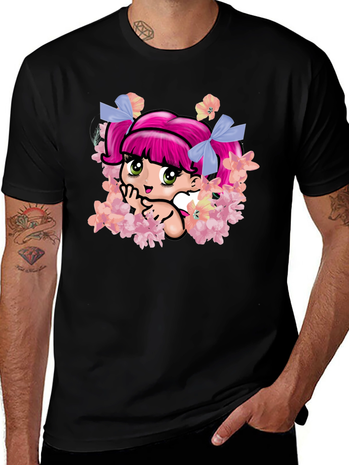 Variant 22 of Anime Girl Floral T-Shirt - Kawaii Style