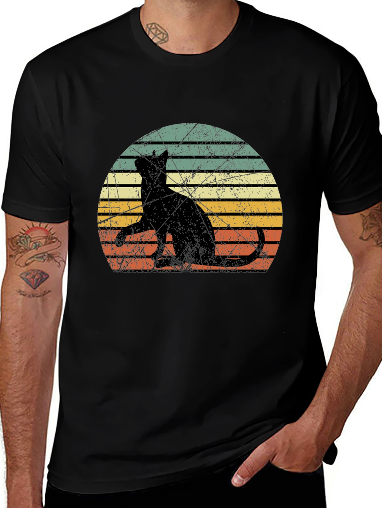 Variant 23 of Vintage Cat Silhouette Graphic Tee - Black