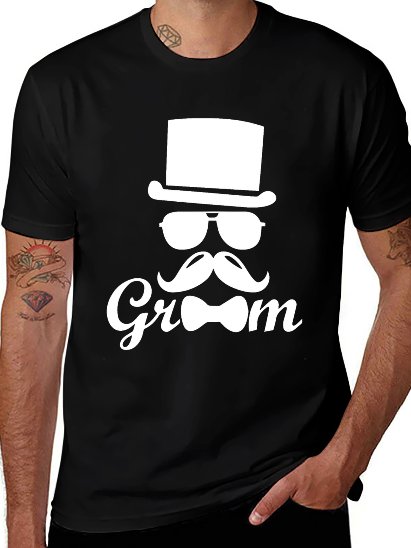 Variant 9 of Groom T-Shirt - Top Hat, Mustache, Bow Tie - Wedding Party Tee