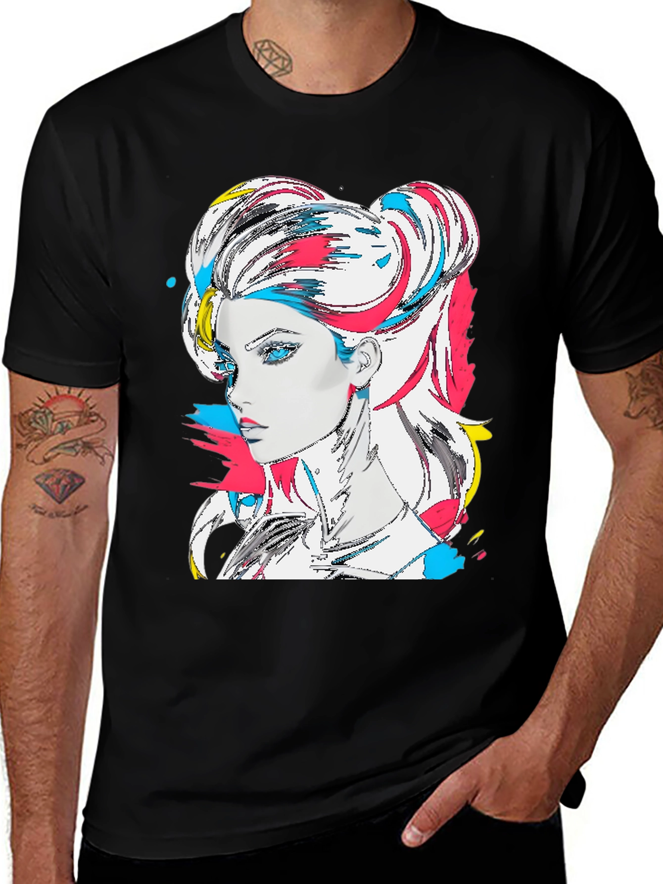 Variant 4 of Vibrant Graphic Tee - Anime Woman Portrait