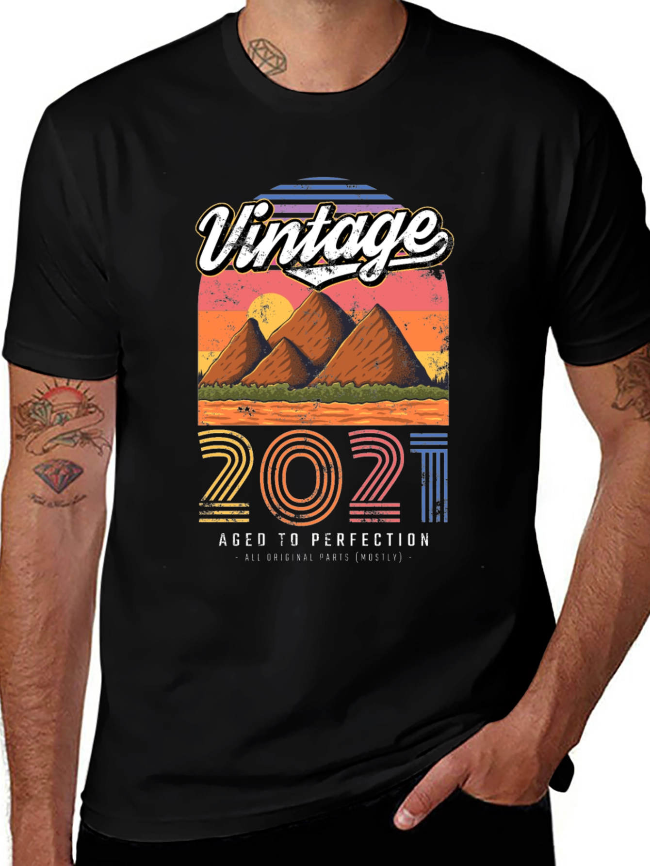 Variant 30 of Vintage 2021 Aged to Perfection Black T-Shirt