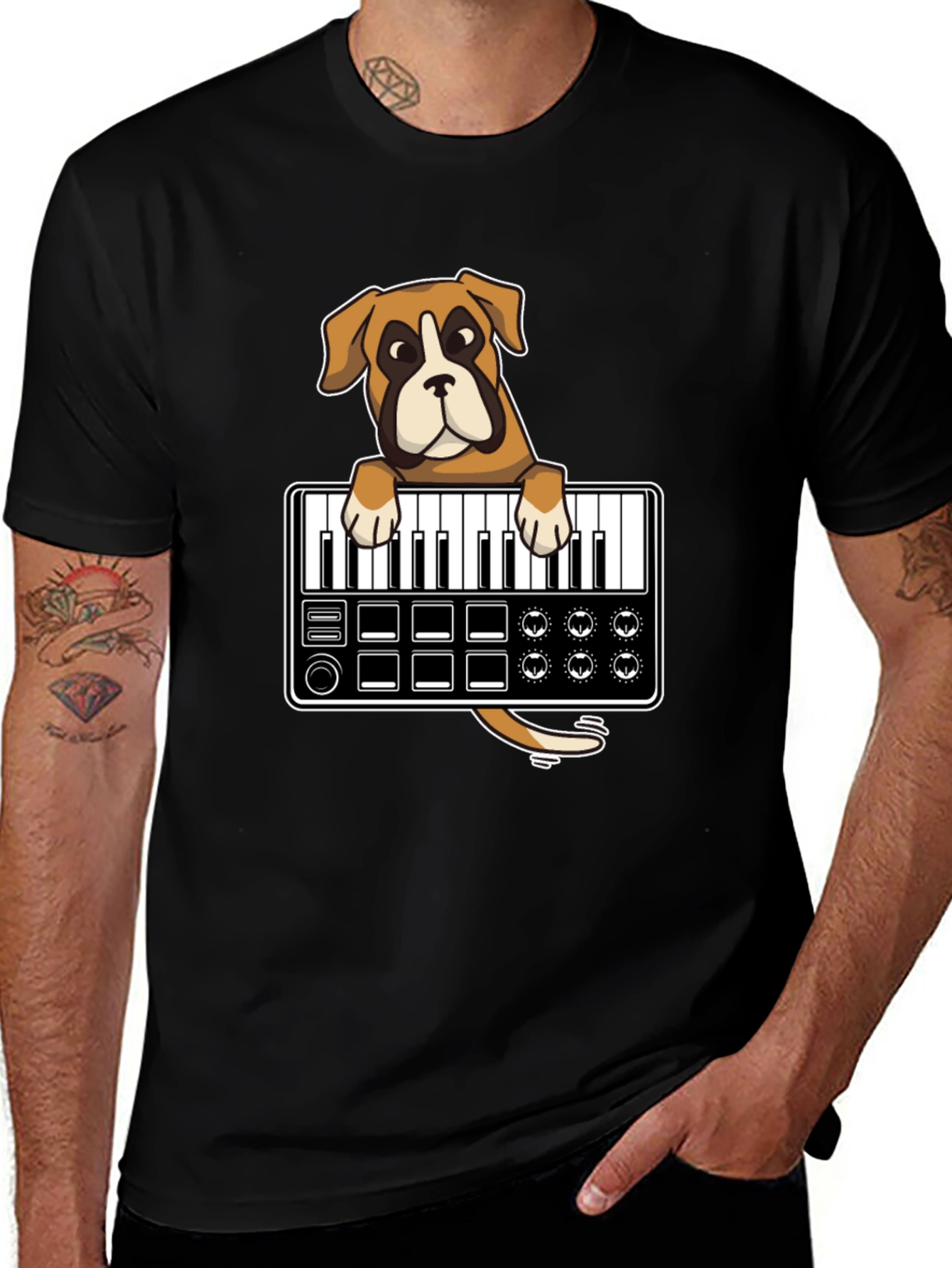 Variant 24 of Boxer Dog DJ T-Shirt - Keyboard Lover Graphic Tee