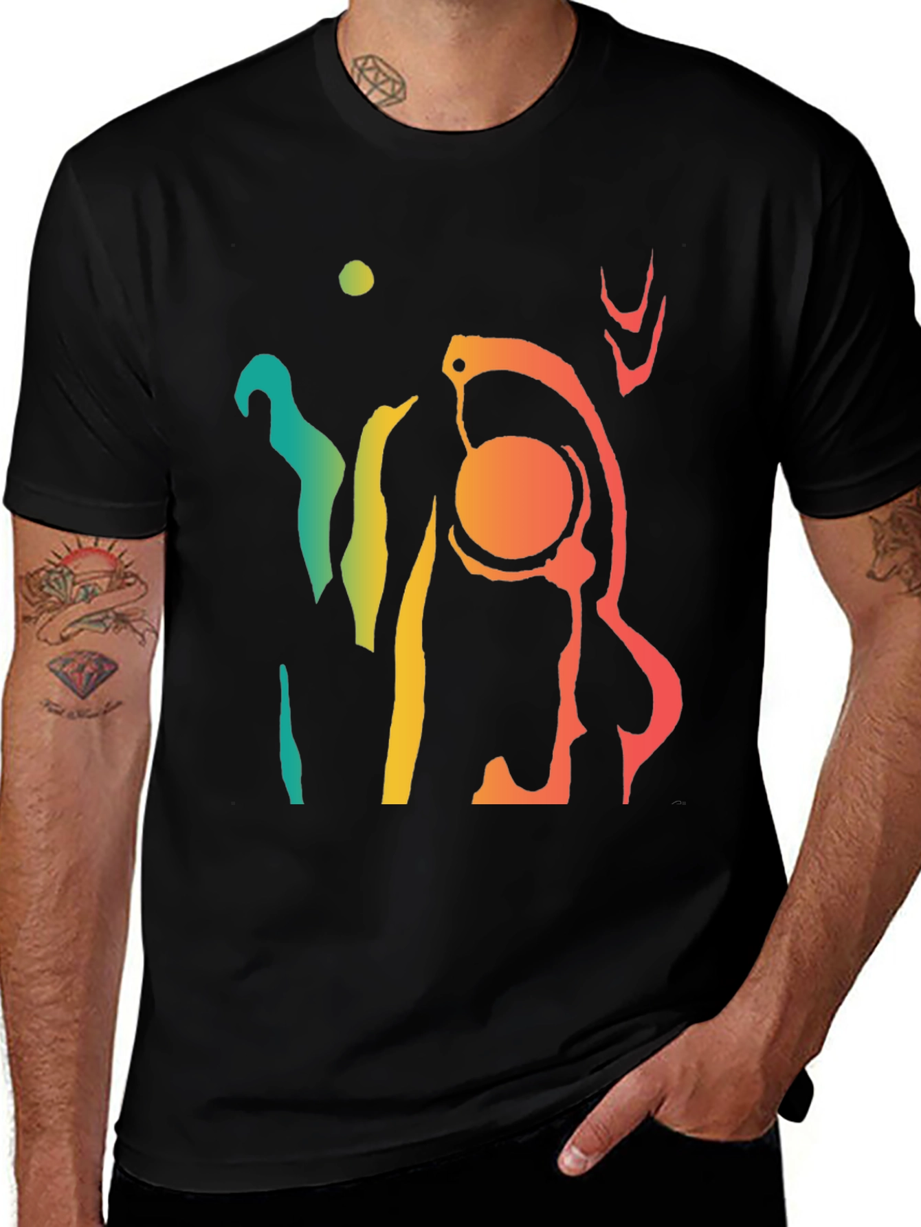 Variant 20 of Abstract Graphic Tee - Colorful Design, Black Cotton Shirt