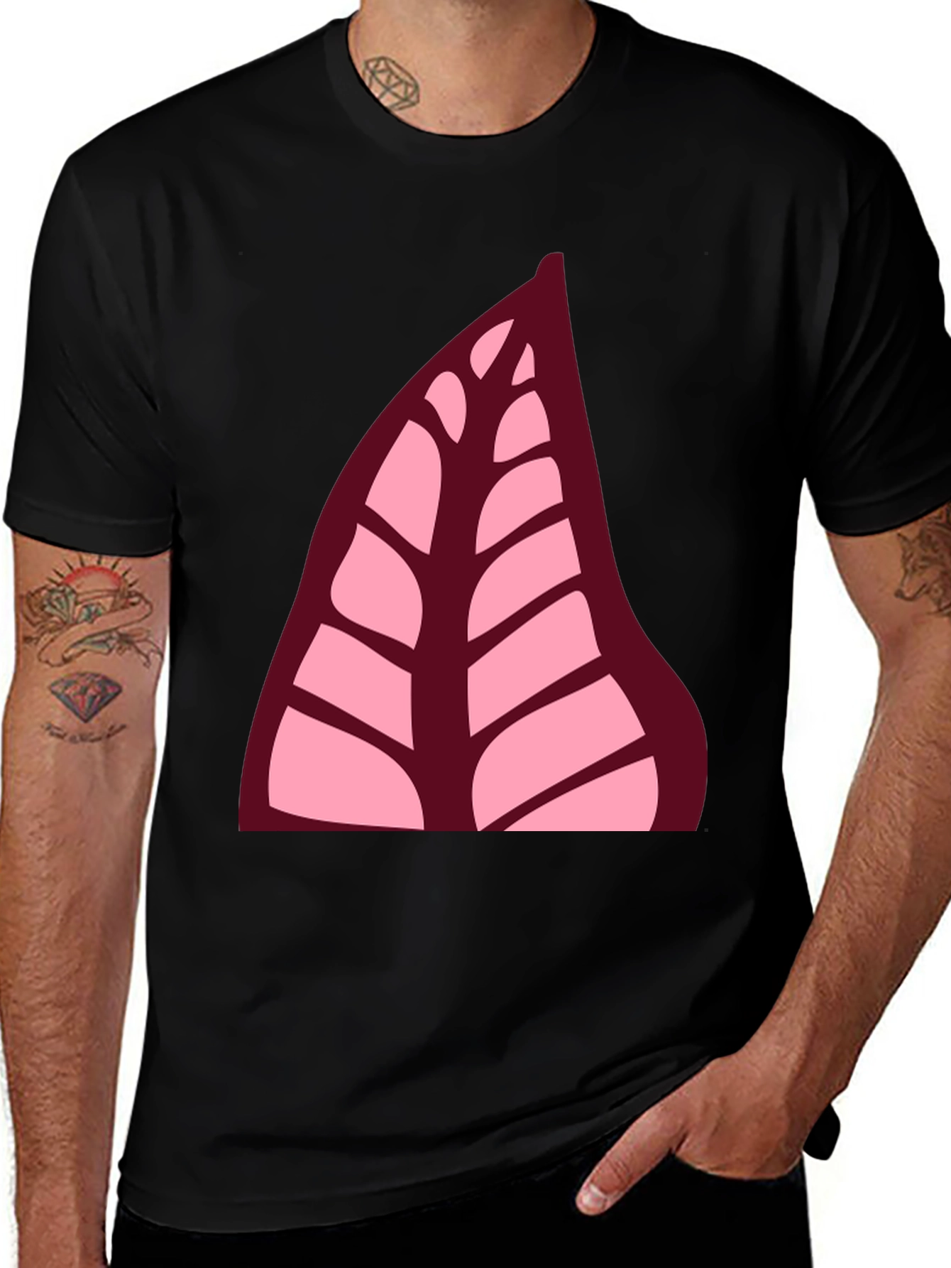 Variant 2 of Leaf Print Black T-Shirt