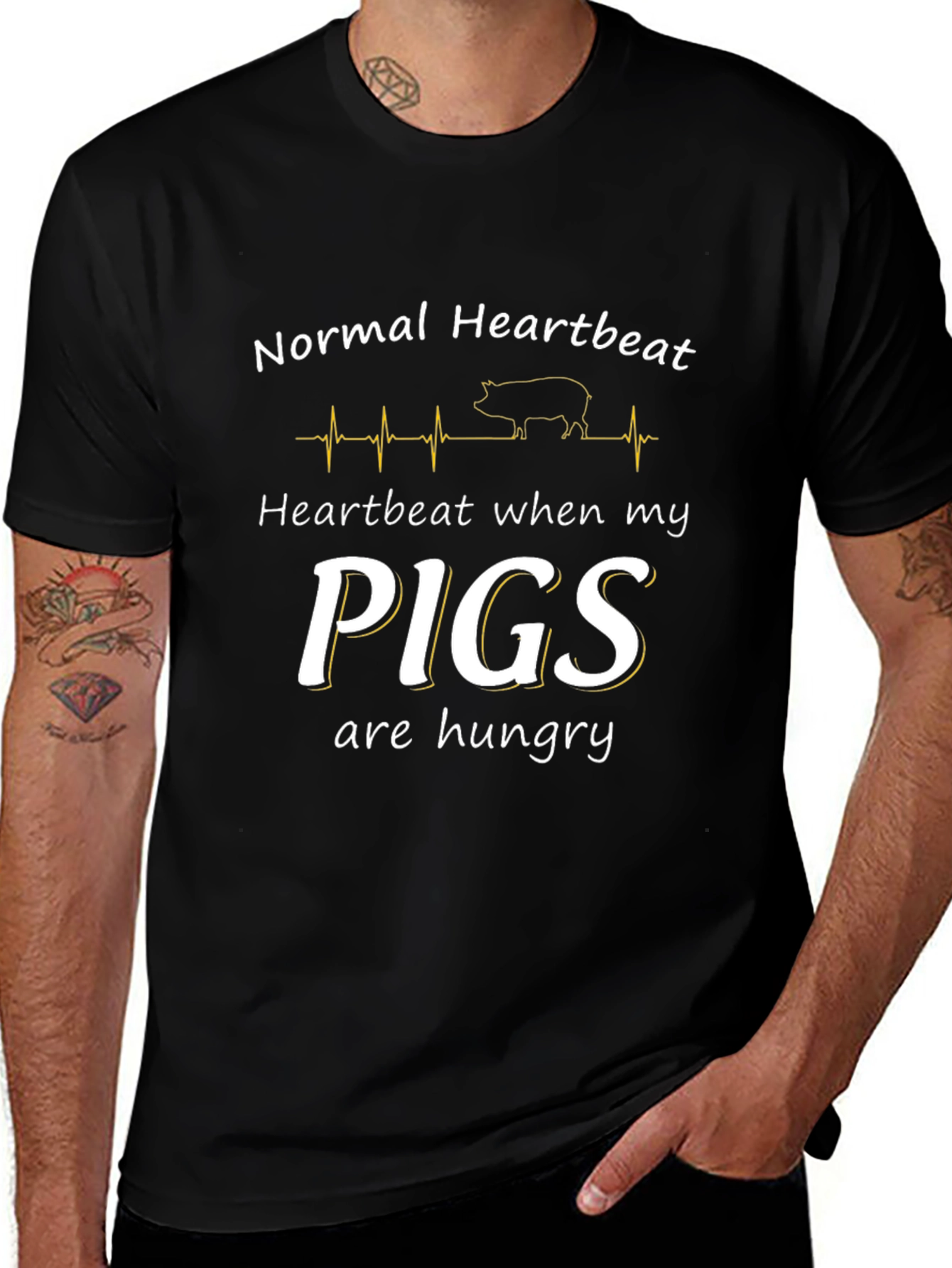 Funny Pig Heartbeat Men's Black T-Shirt