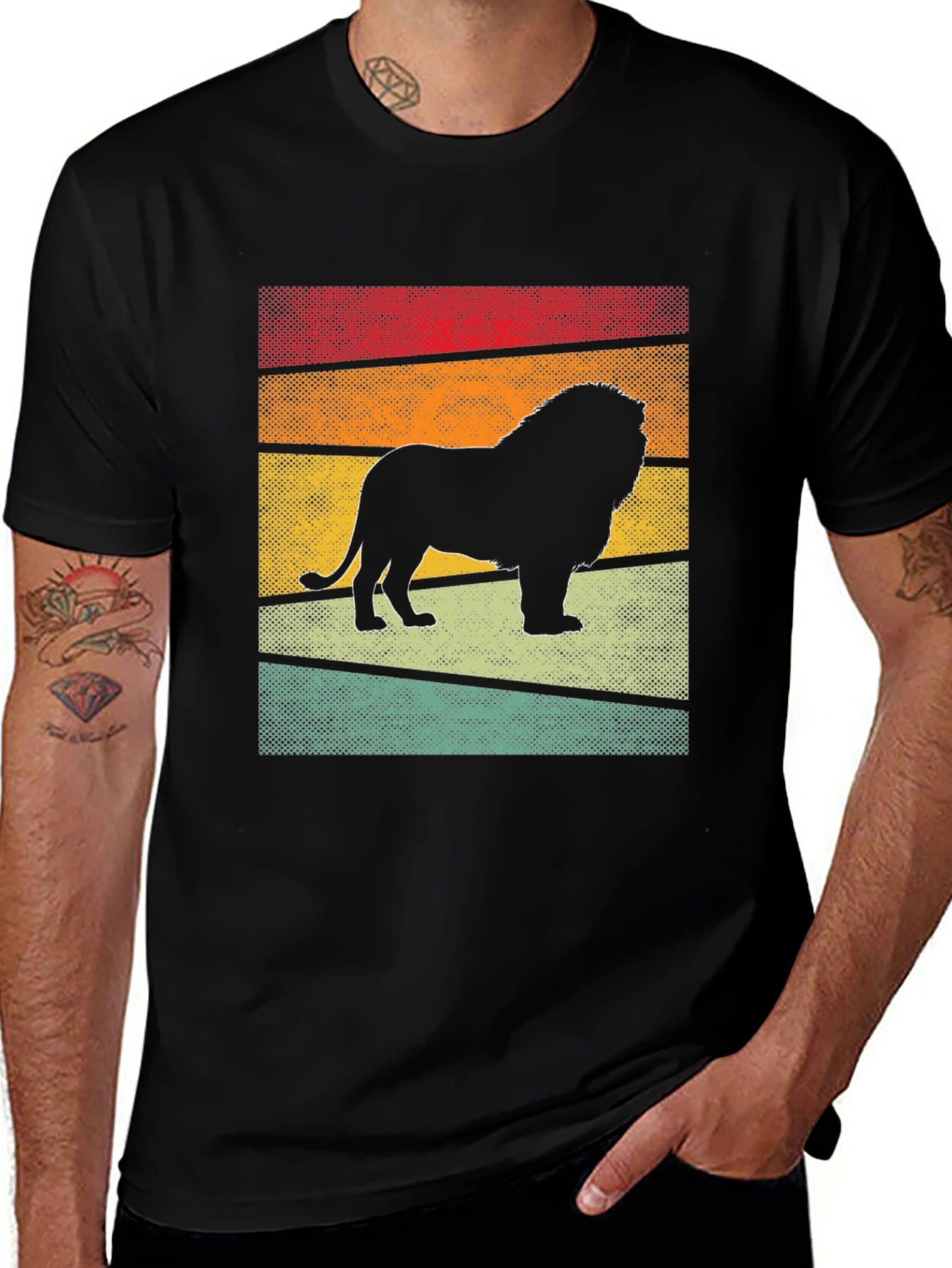 Variant 28 of Retro Lion Graphic T-Shirt - Men's Black Tee