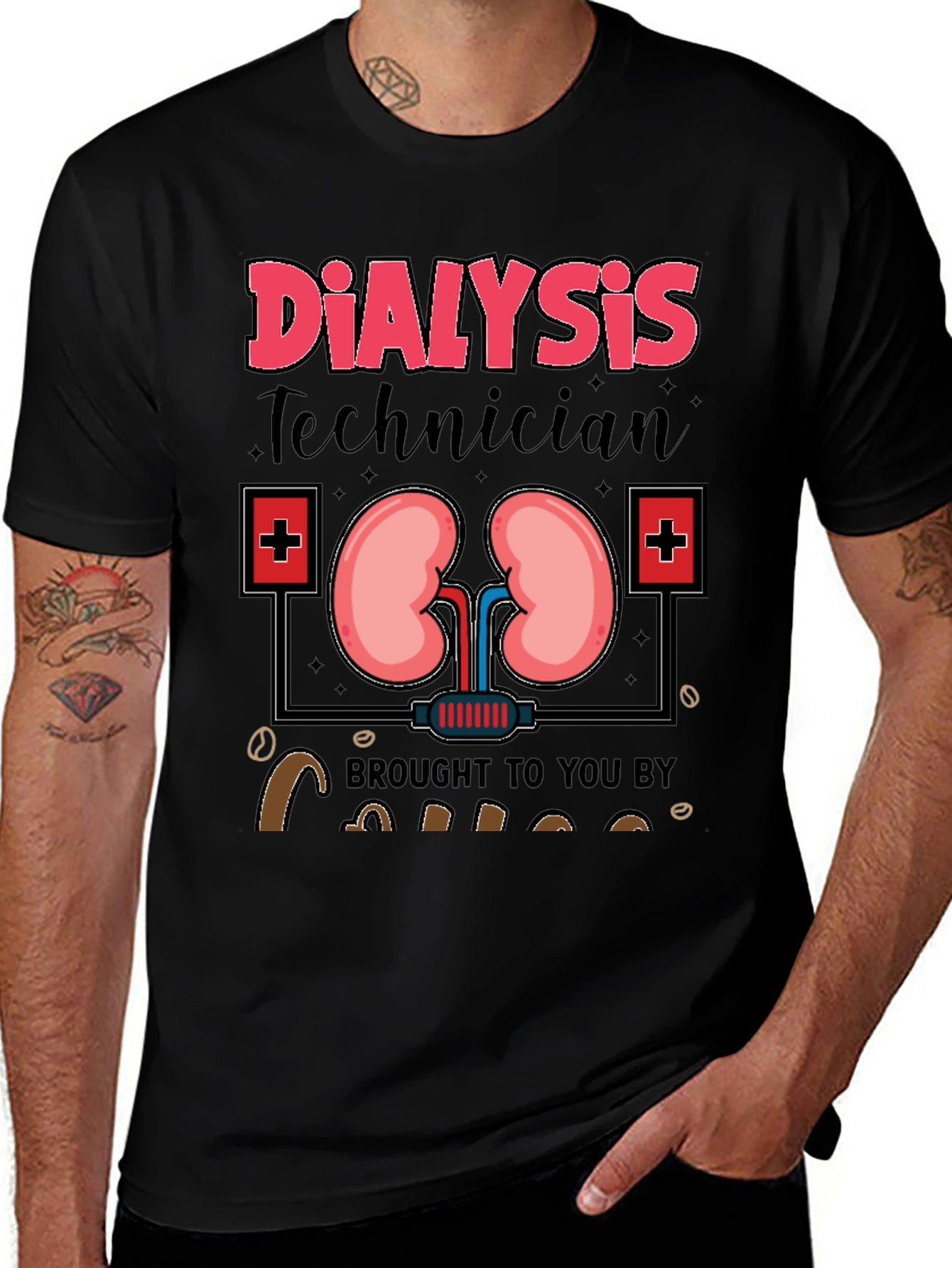 Dialysis Technician T-Shirt - Kidney and Coffee Design