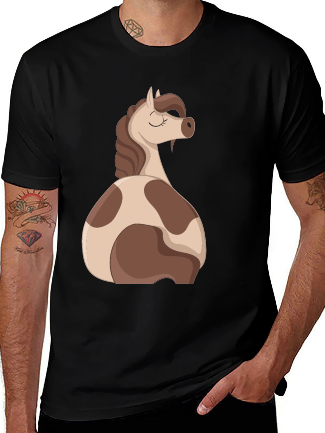 Variant 22 of Horse Cartoon Graphic Black T-Shirt