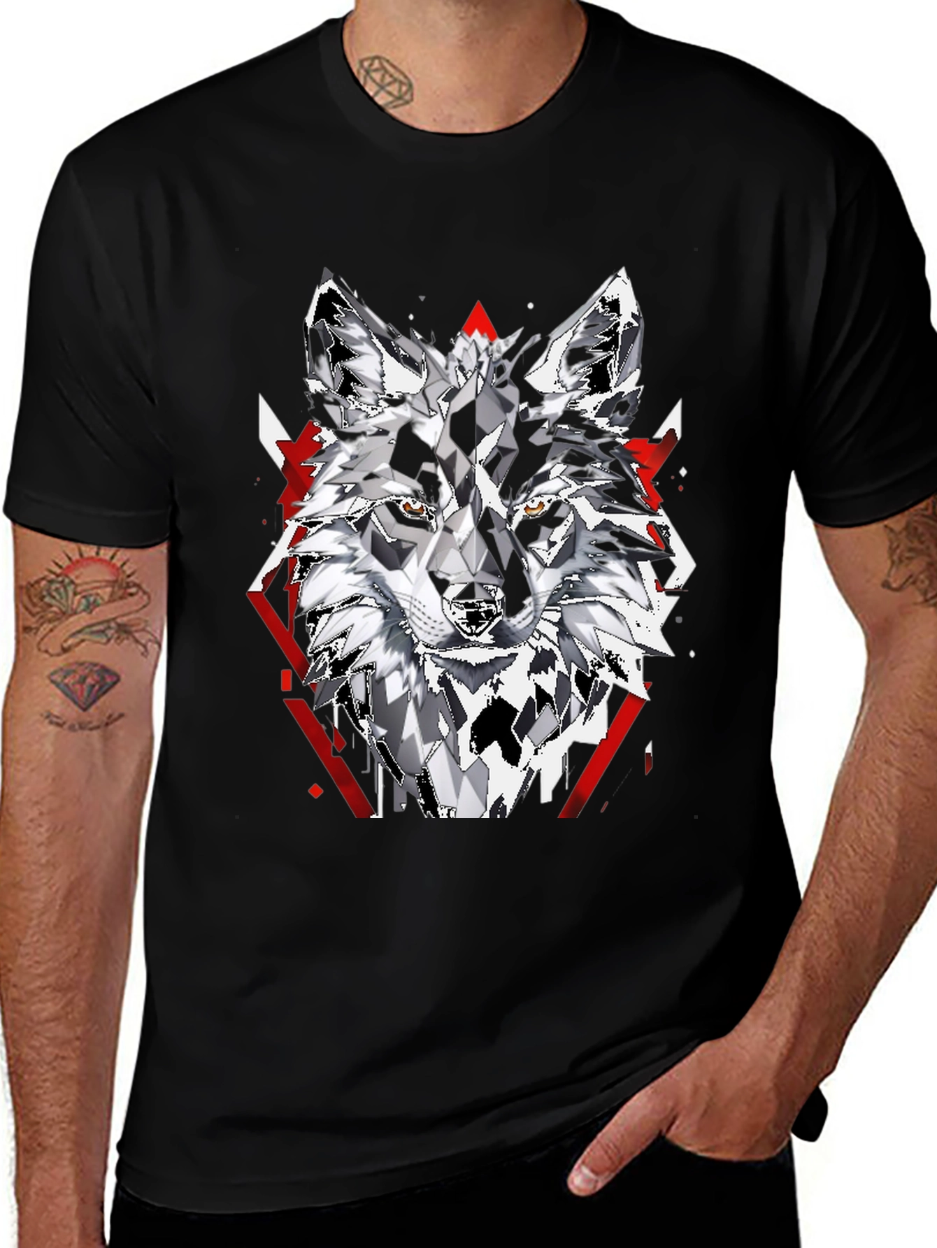 Variant 3 of Geometric Wolf Graphic Tee - Modern Animal Print Shirt