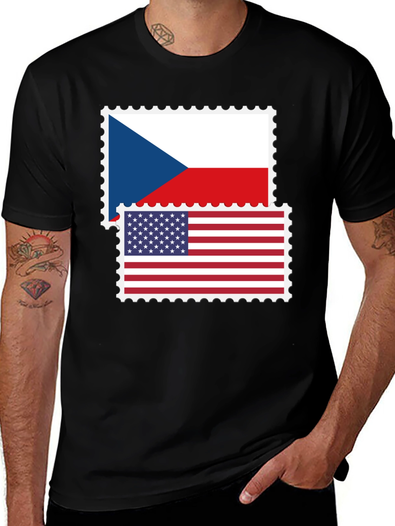 Czech USA Flag Stamp T-Shirt