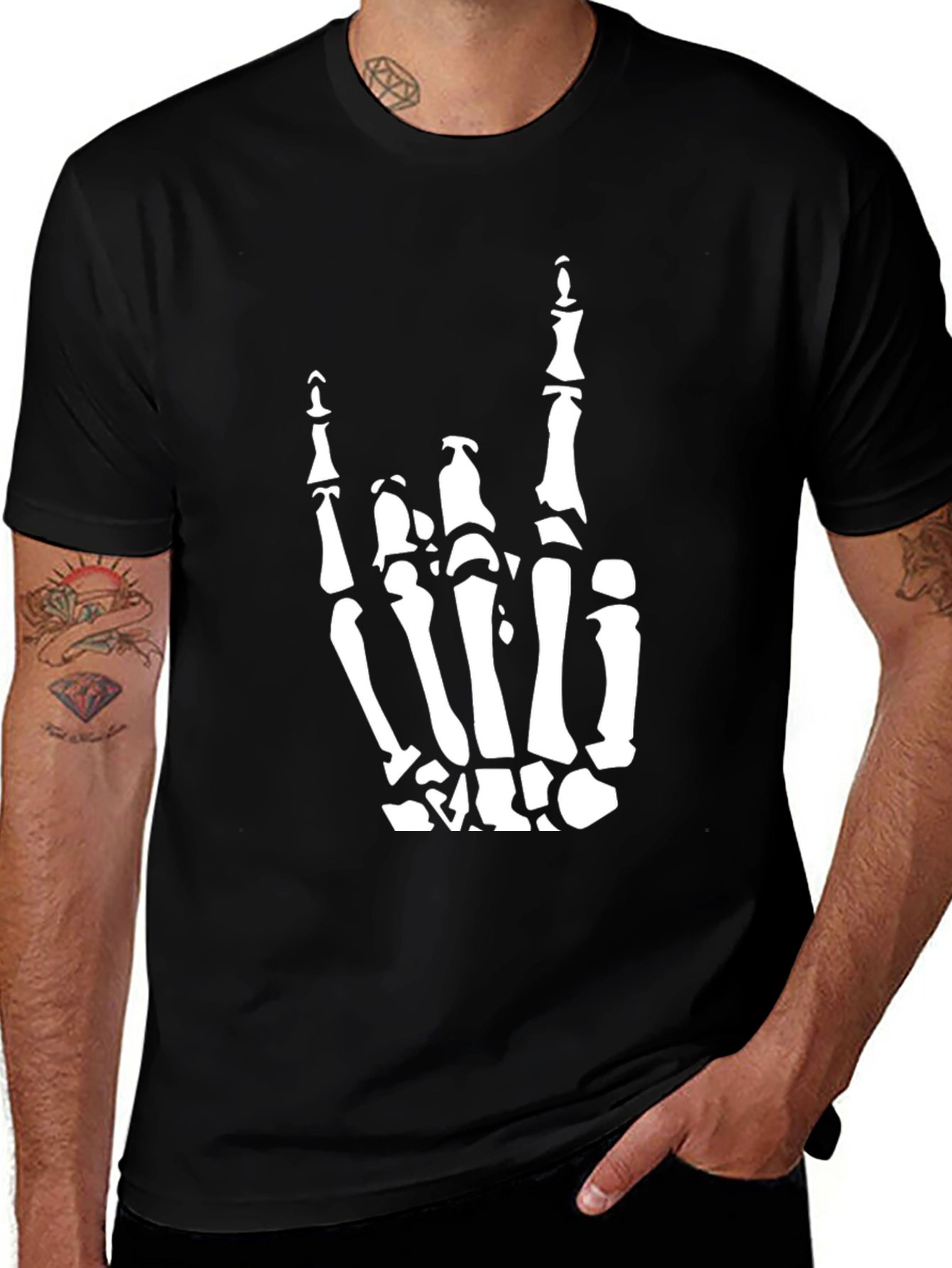 Variant 11 of Rock On Skeleton Hand Graphic Tee