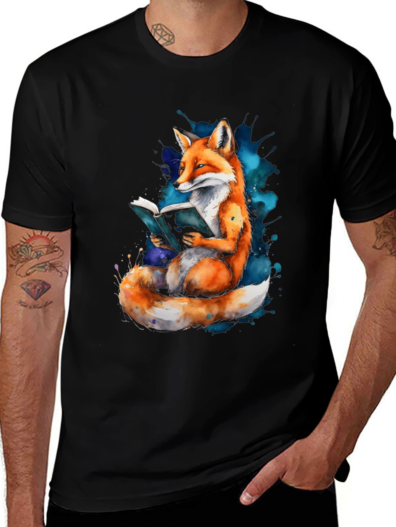 Variant 4 of Fox Reading Book Watercolor T-Shirt