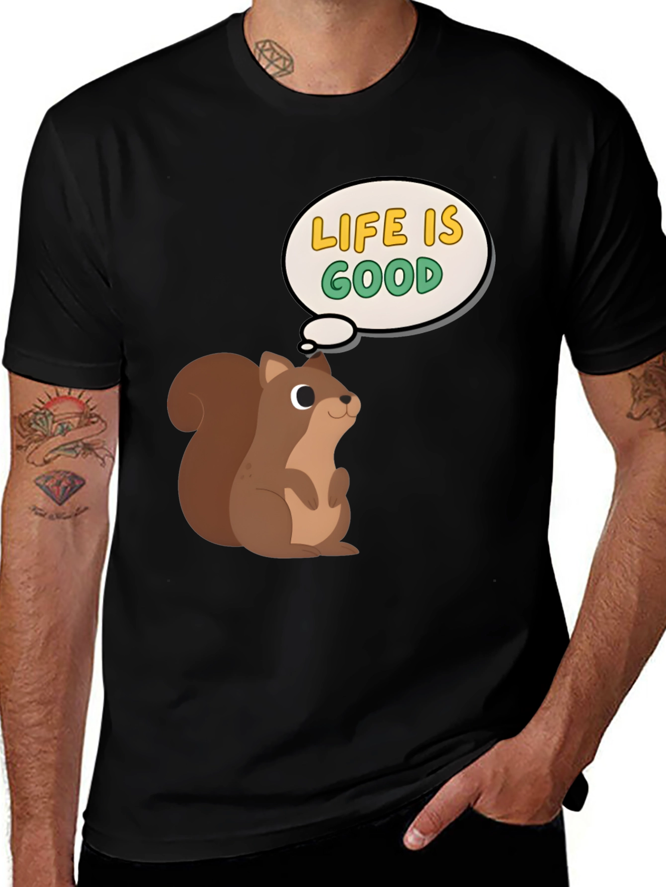 Life Is Good Squirrel Graphic Tee - Men's Black T-Shirt