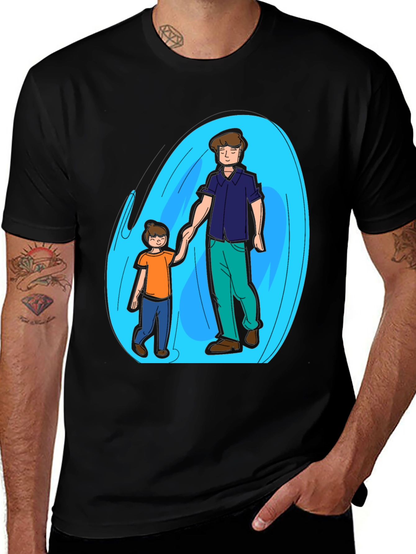Variant 20 of Father and Son Graphic T-Shirt - Black Cotton Blend
