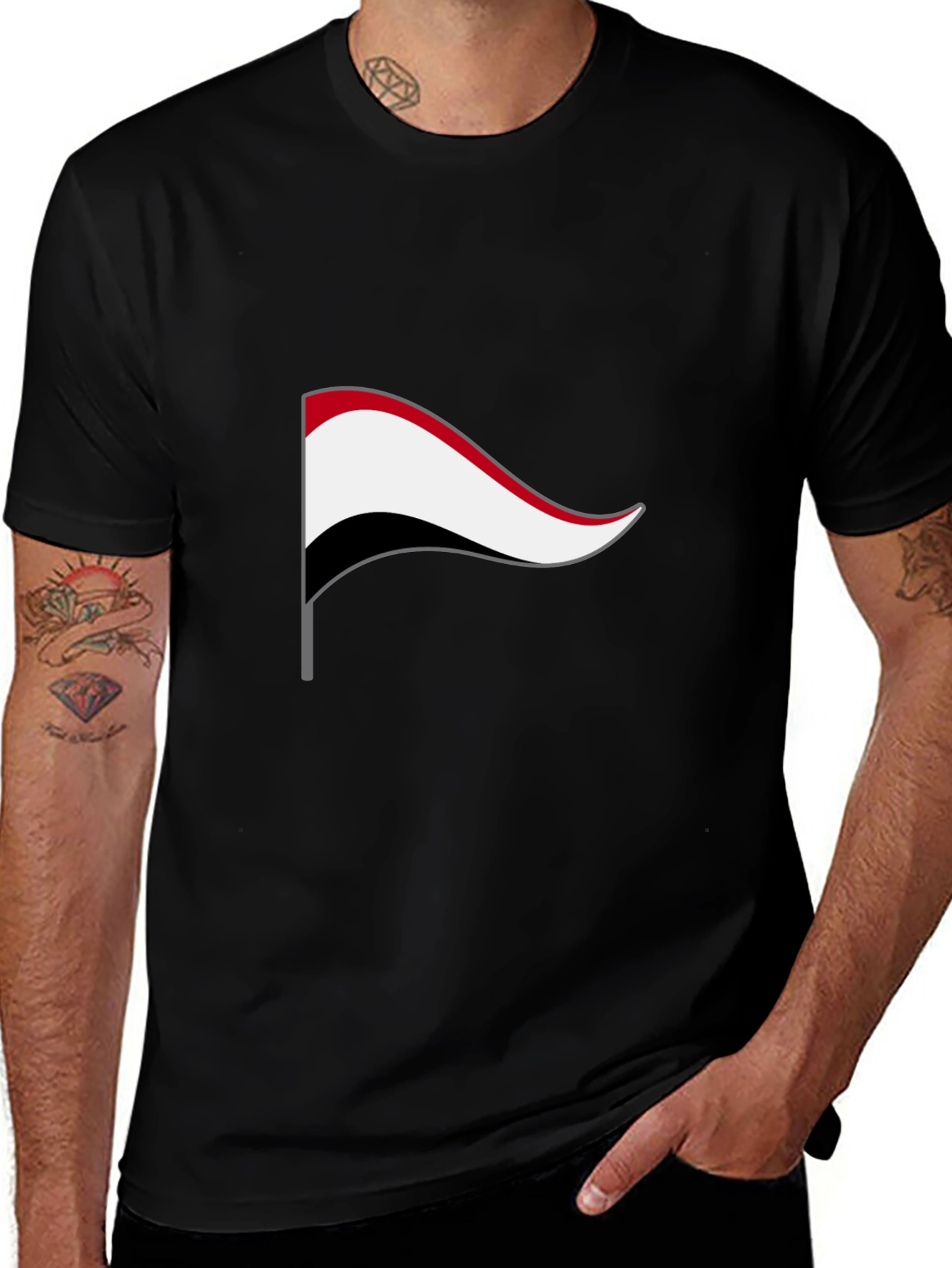 Yemen Flag Graphic Tee - Black Cotton T-Shirt