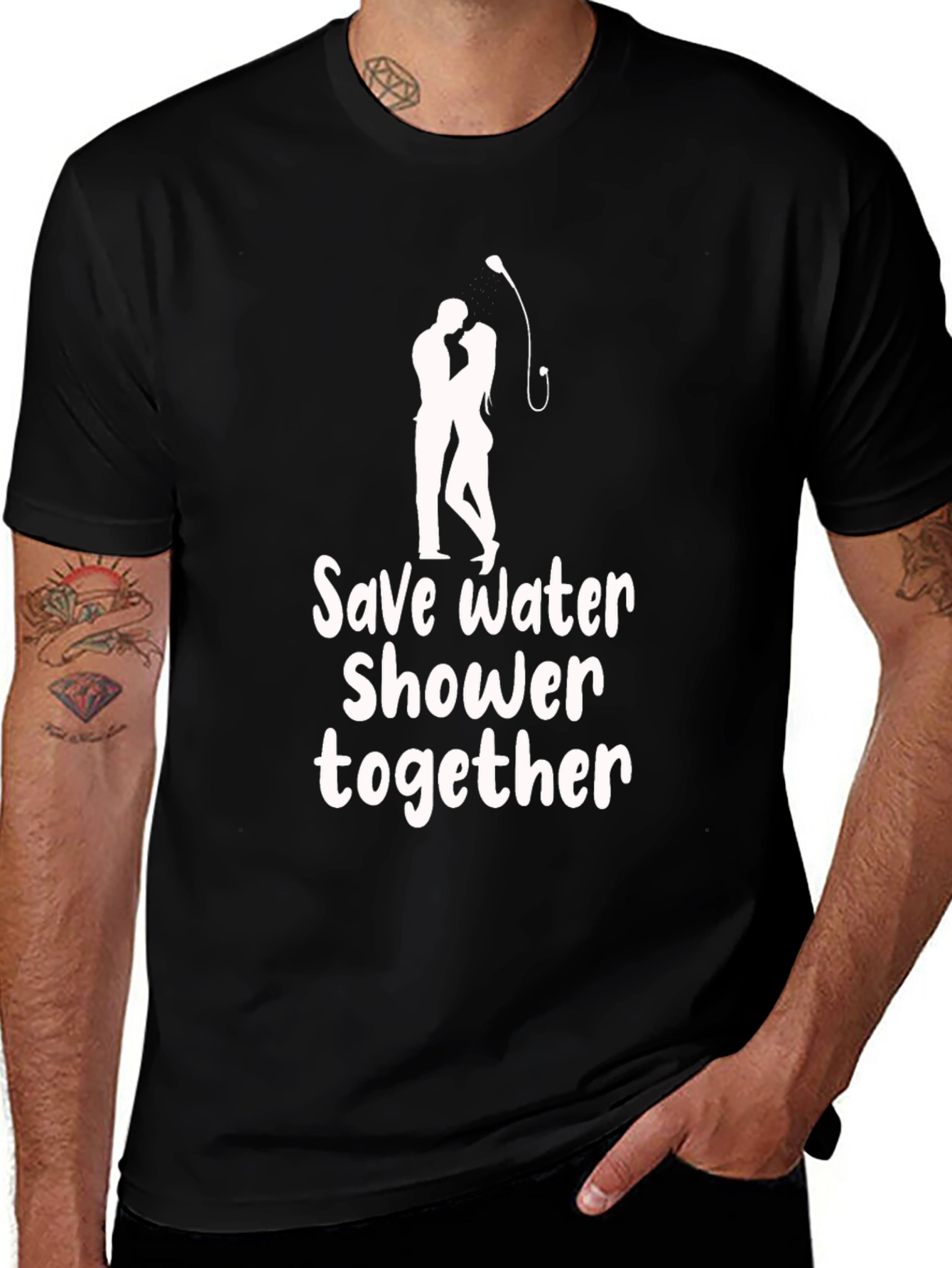 Variant 3 of Save Water Shower Together Graphic Tee - Black