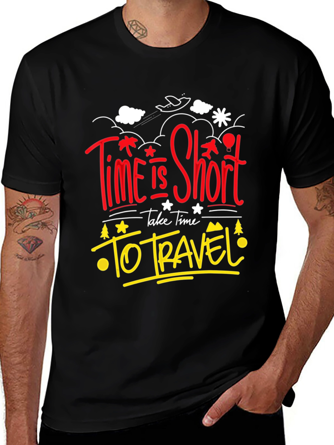 Variant 24 of Time is Short Travel T-Shirt - Black Graphic Tee