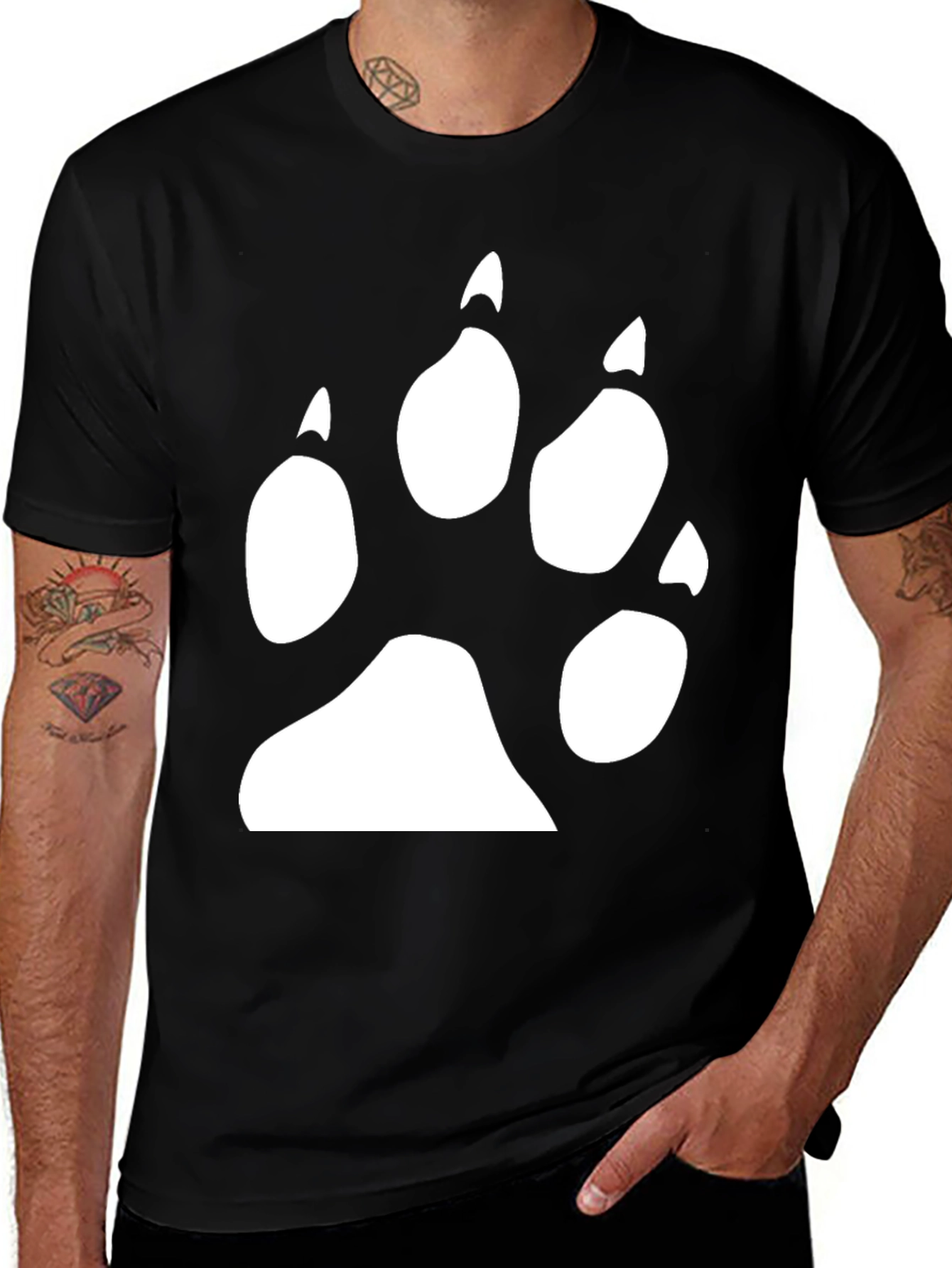 Variant 5 of Wolf Paw Print T-Shirt - Black