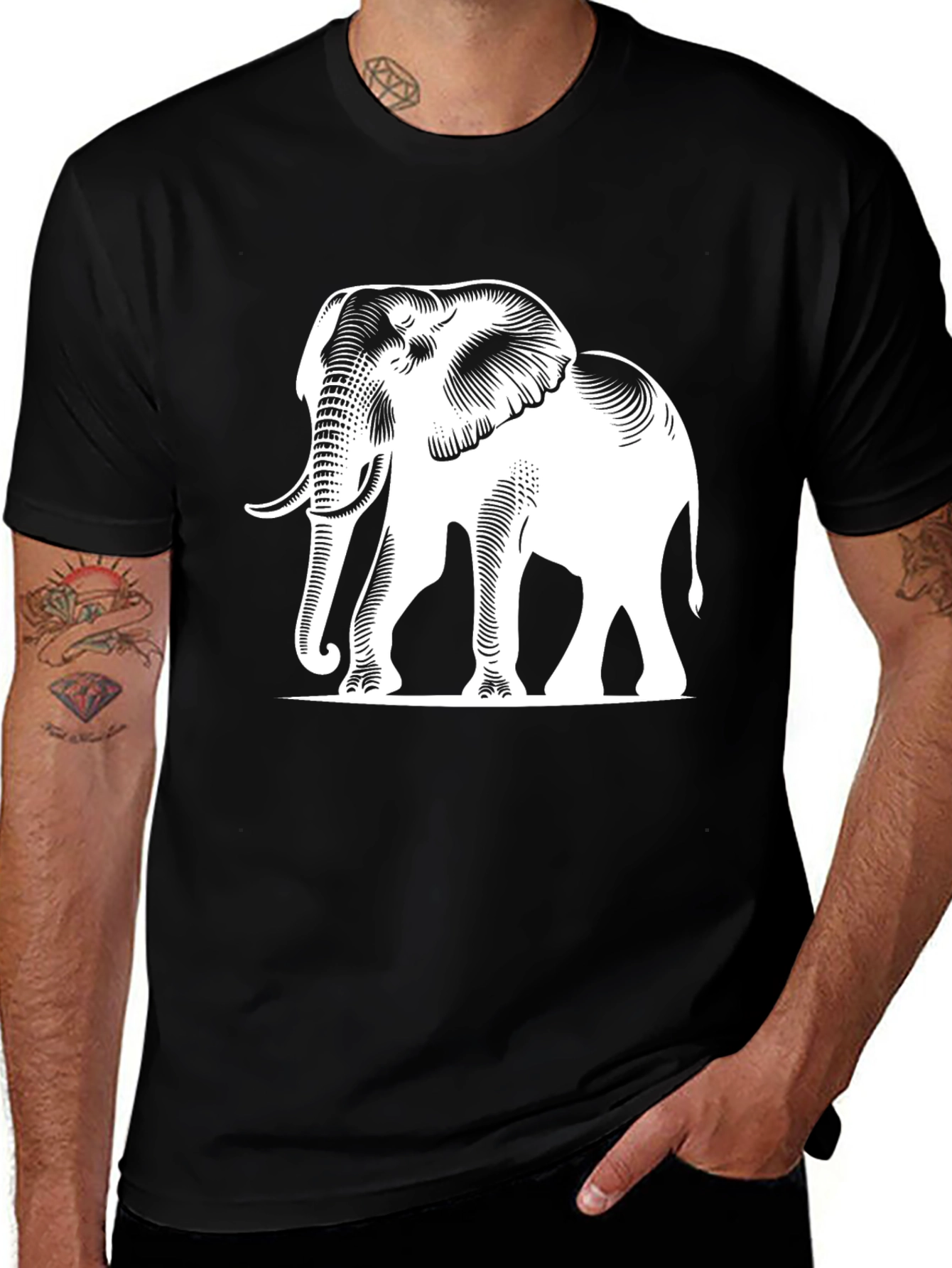 Variant 22 of Elephant Graphic Tee - Black Cotton T-Shirt