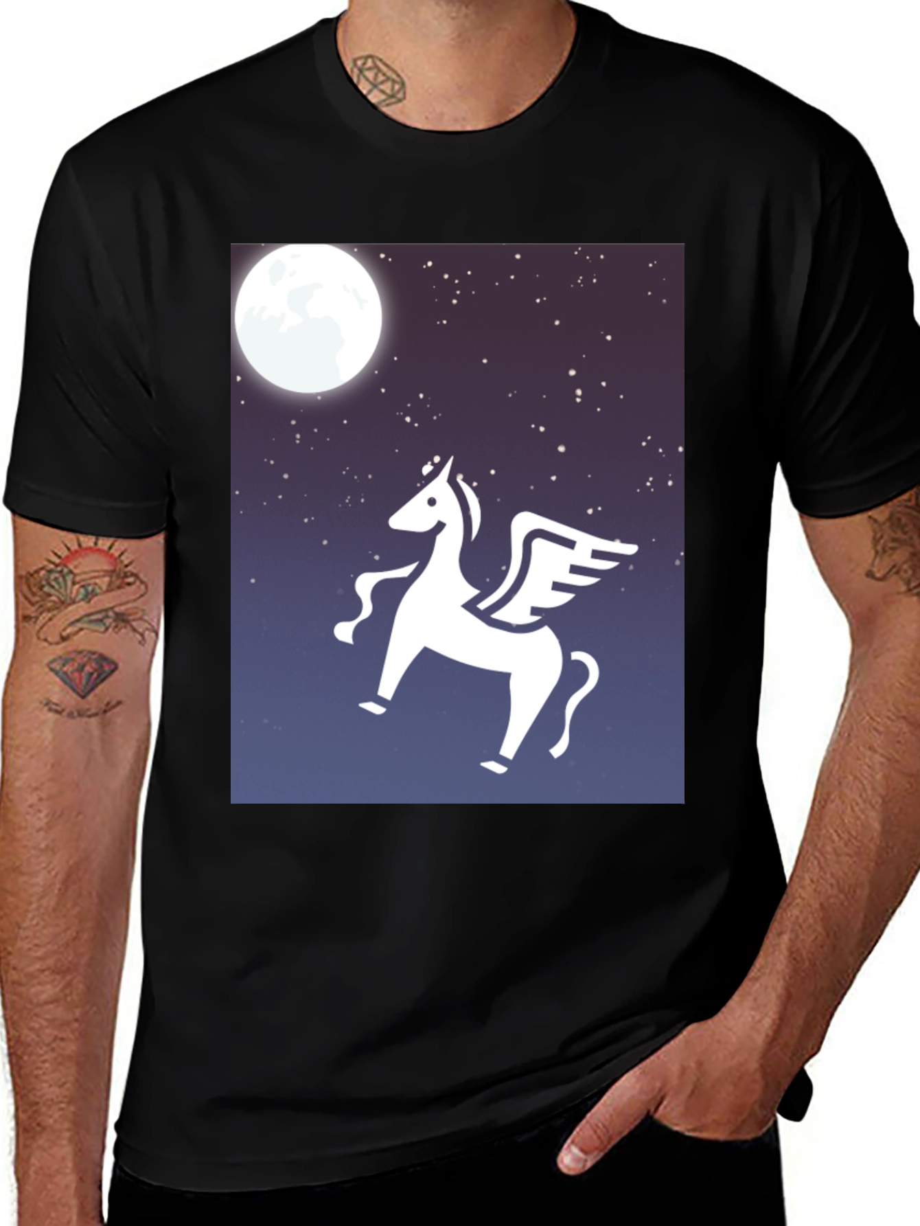 Variant 10 of Pegasus Moon Graphic Tee - Black Cotton T-Shirt