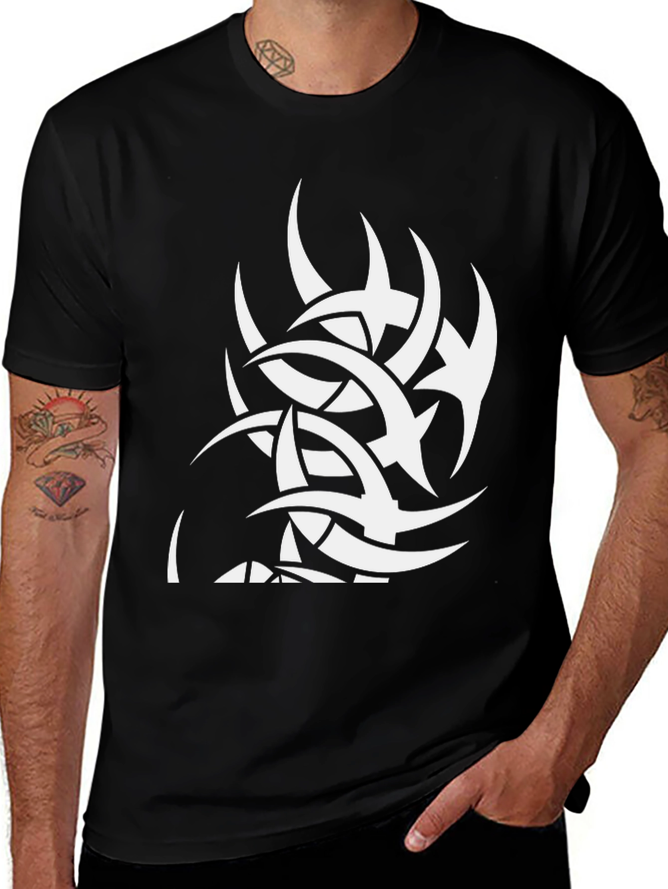Variant 22 of Black Tee with White Tribal Graphic Print