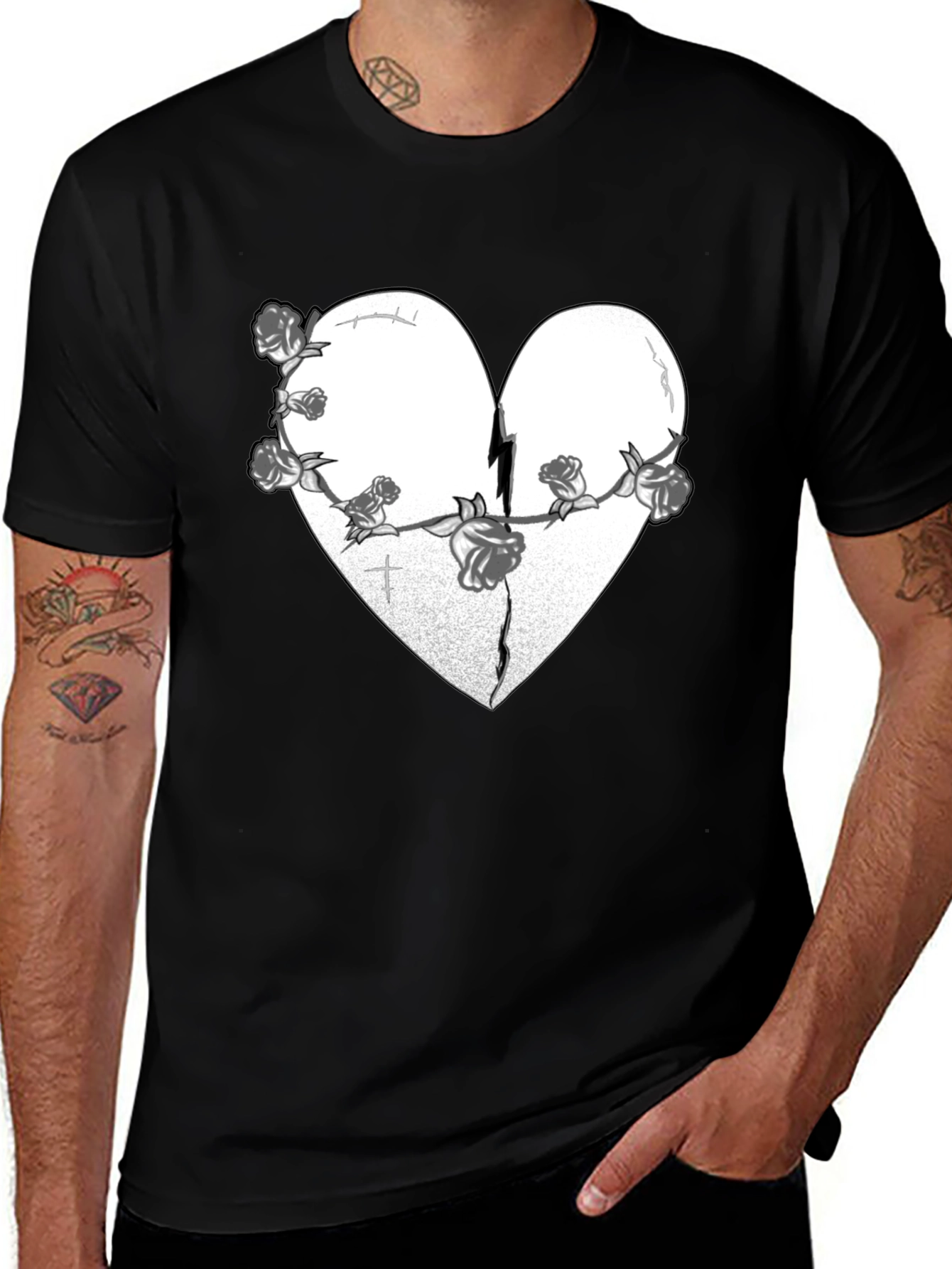 Variant 28 of Broken Heart Roses Graphic Tee - Black