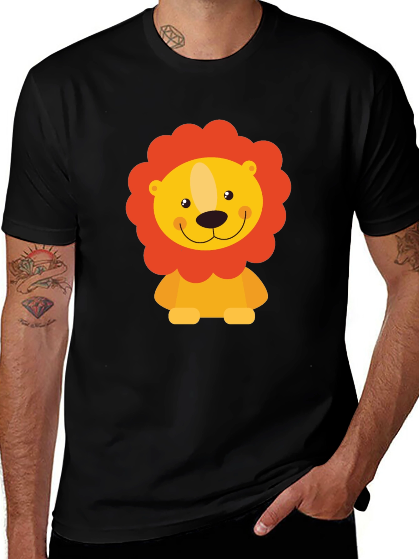 Variant 30 of Cute Lion Graphic Black T-Shirt - Men's